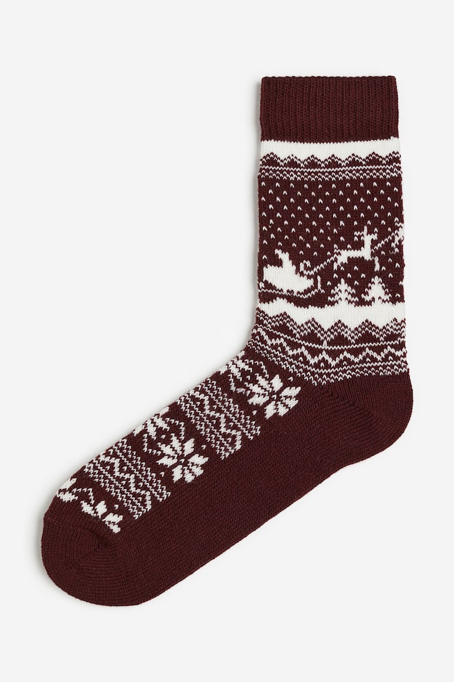 Wool-blend Socks - Brown/Santa's sleigh/Blue/patterned/Light beige/snowflakes/Orange/patterned/Brown/foxes - 1