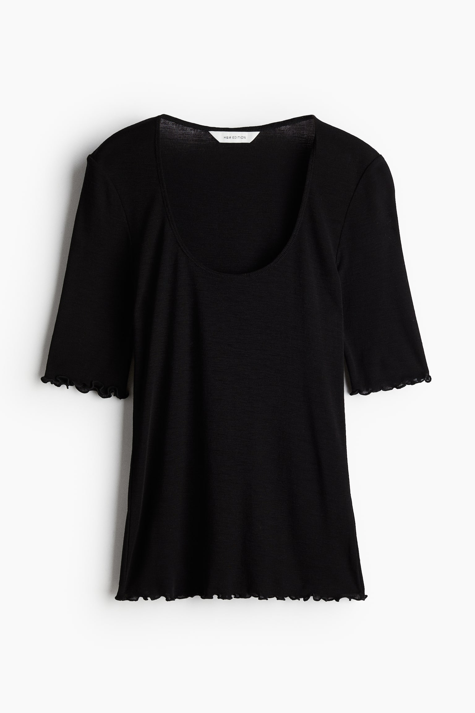 Fine-knit wool top - Black/Light greige - 2