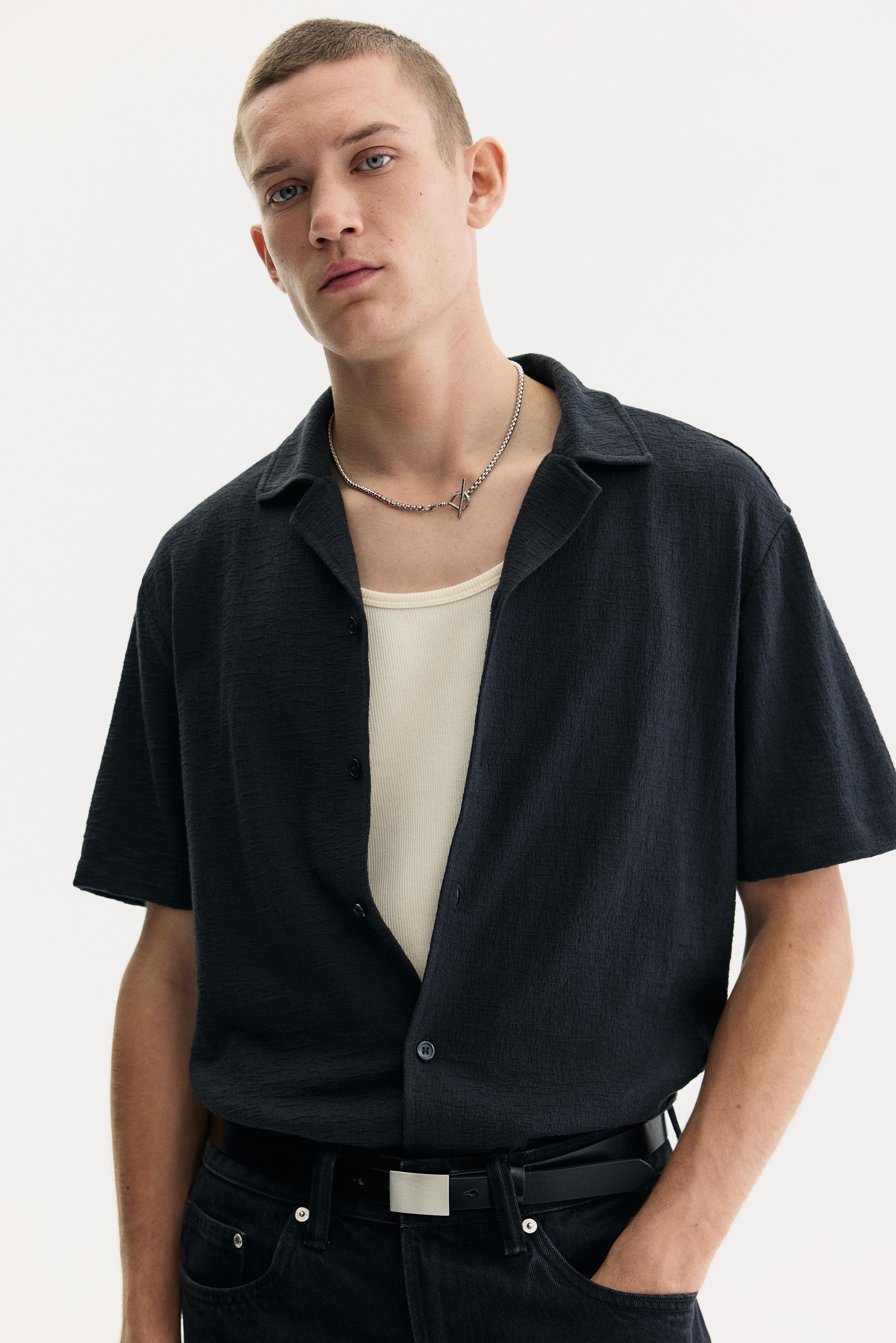Regular-Fit Jersey Resort Shirt - Black/Cream/White/Dark khaki green