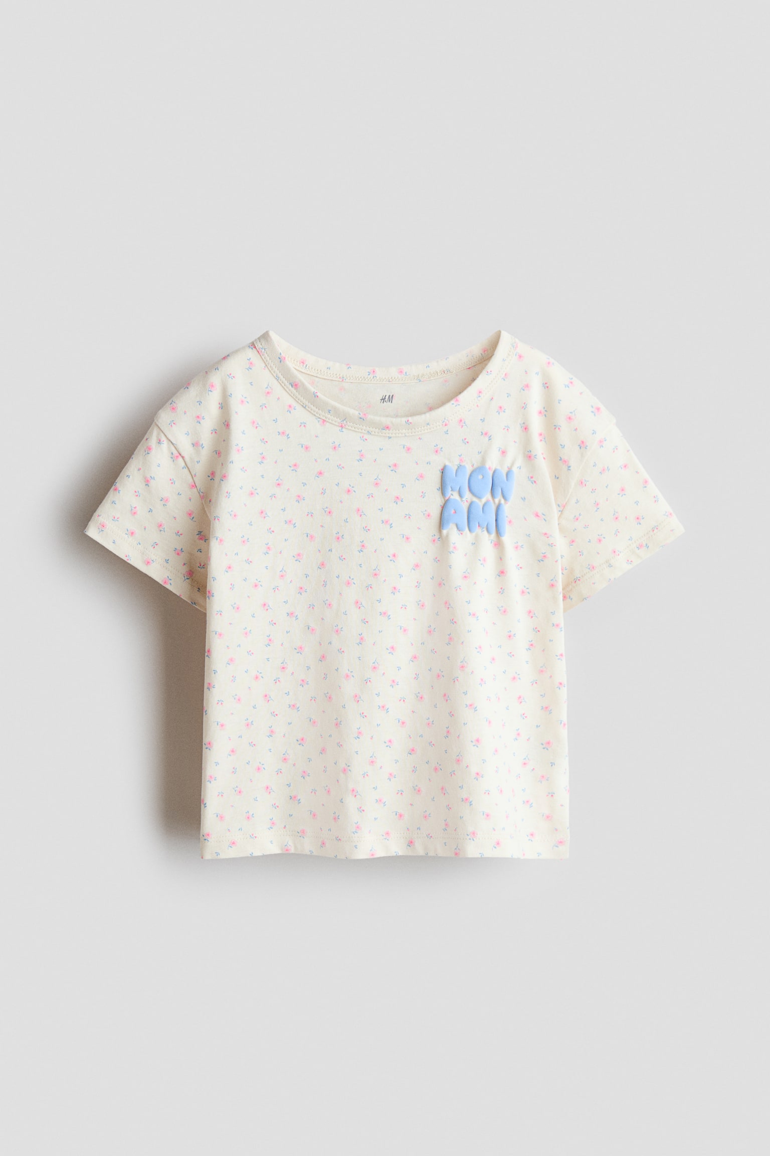 Motif-detail T-shirt - Light beige/Bonjour/Pink/Amour/Mint green/Love