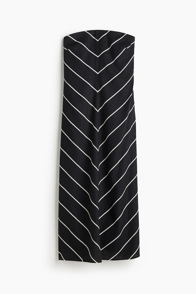Vestido bandeau en mezcla de lino - Negro/Rayas - 1