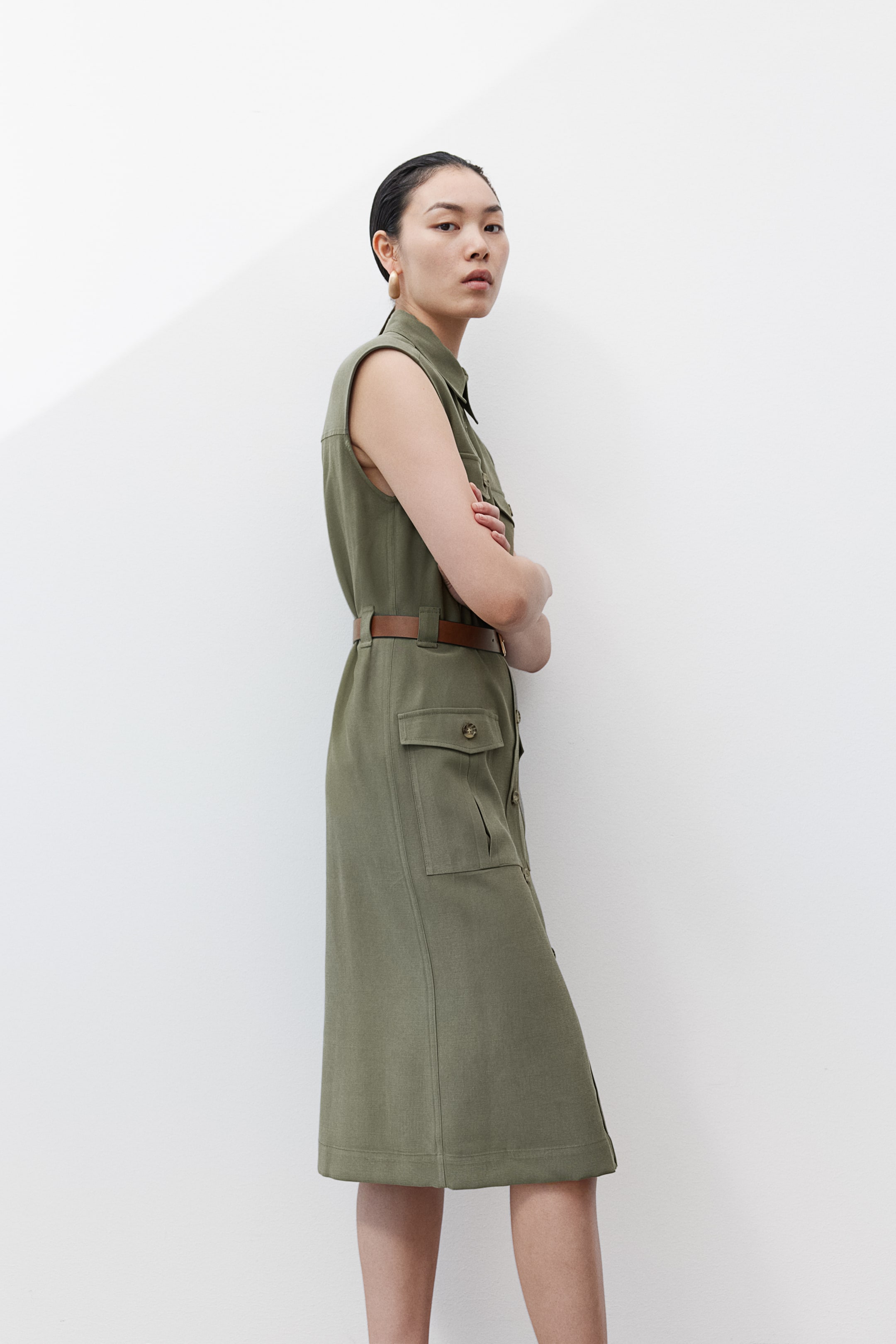 Belted Cargo Dress - Dark khaki green - Ladies | H&M CA