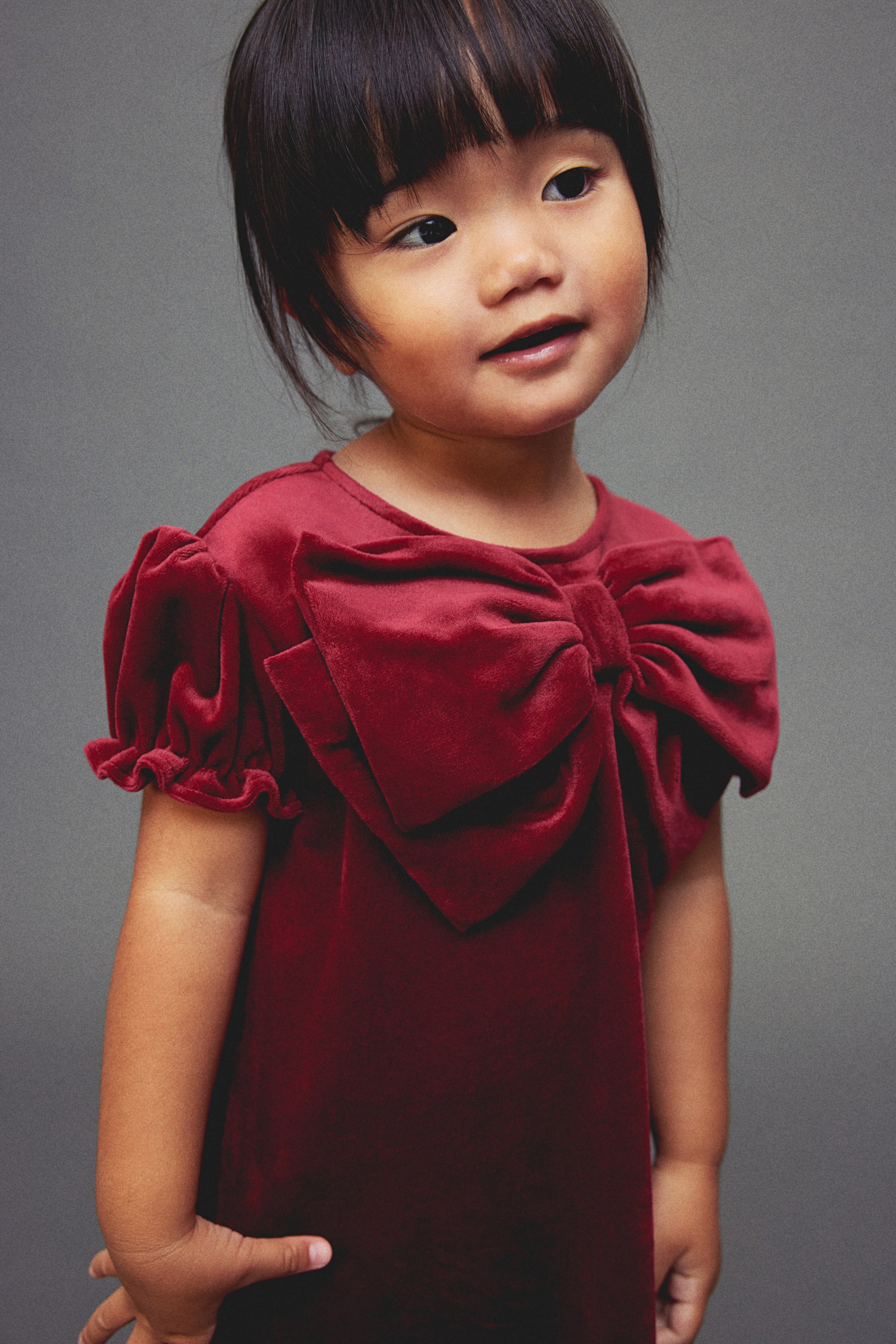 Bow-detail velour dress - Dark red - Kids | H&M GB 2