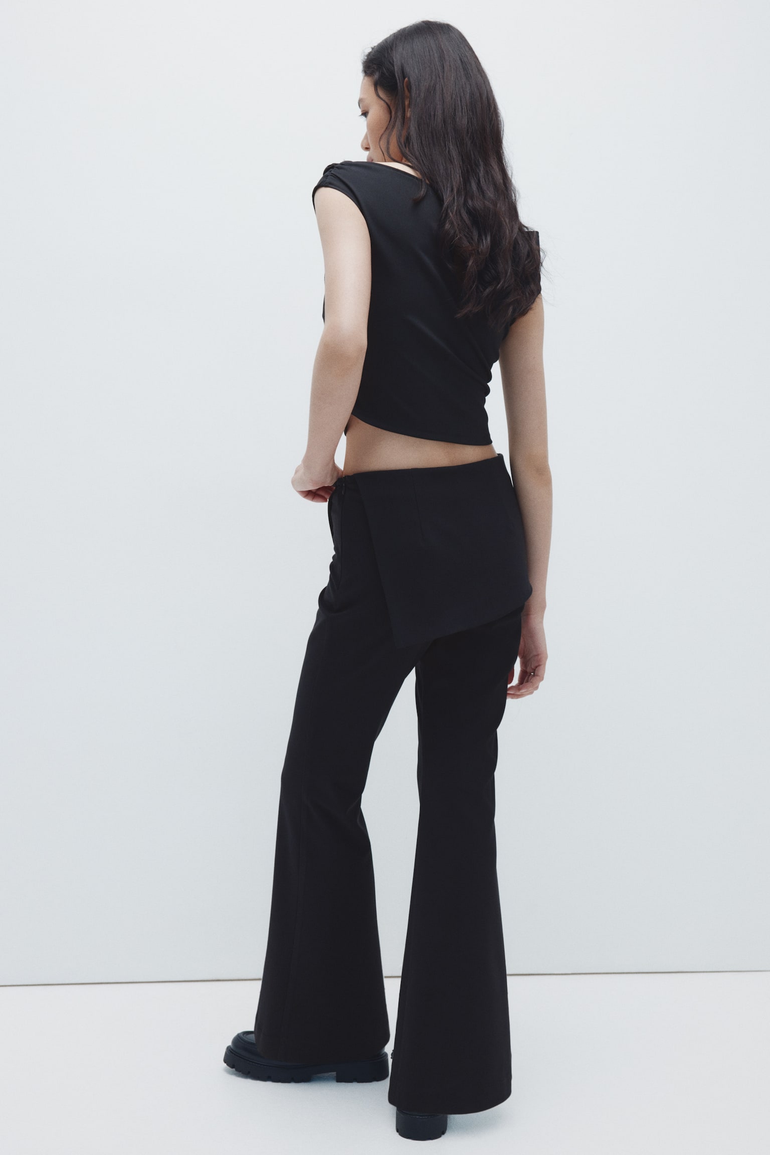 Skirt-layered trousers - 블랙/다크 그레이 - 6