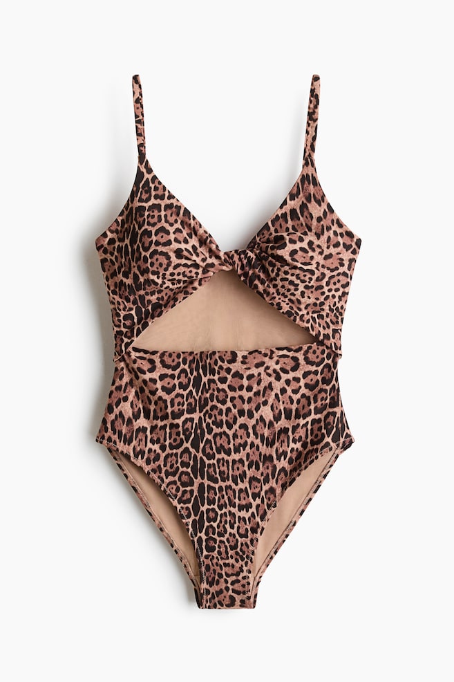 Padded-cup High Leg Swimsuit - Light beige/Leopard print/Burgundy/Polka dot/Black - 1