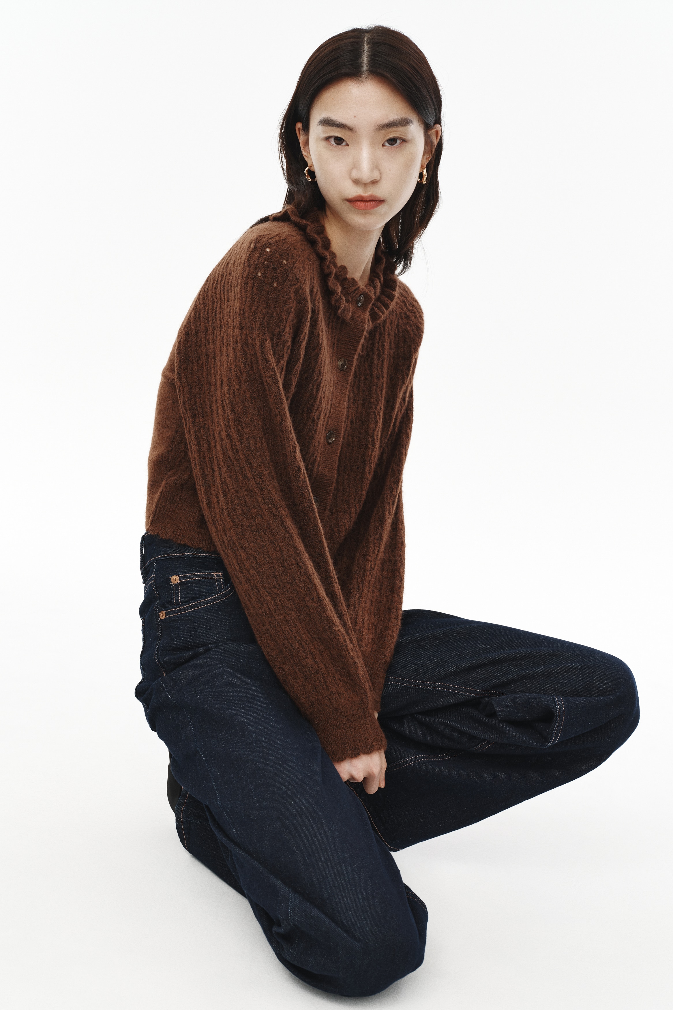 ポインテルニットカーディガン - ブラウン - レディース | H&M JP