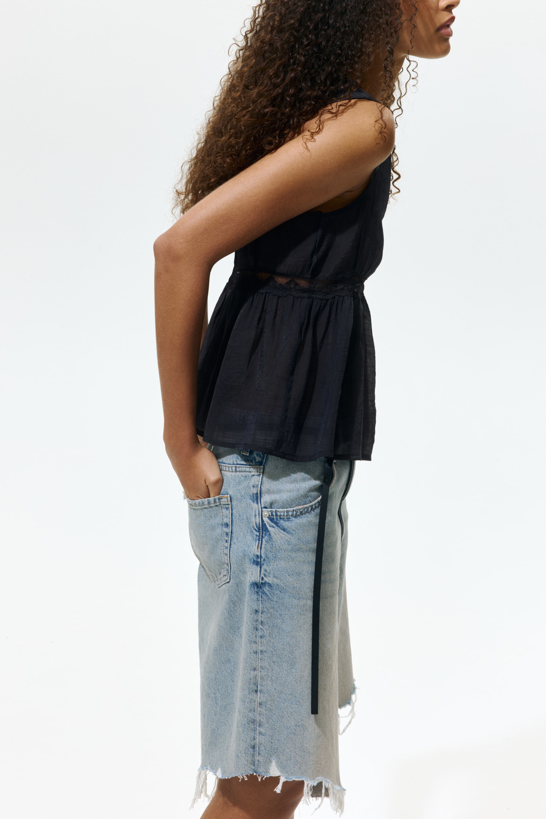 Lace-Trimmed Peplum Top