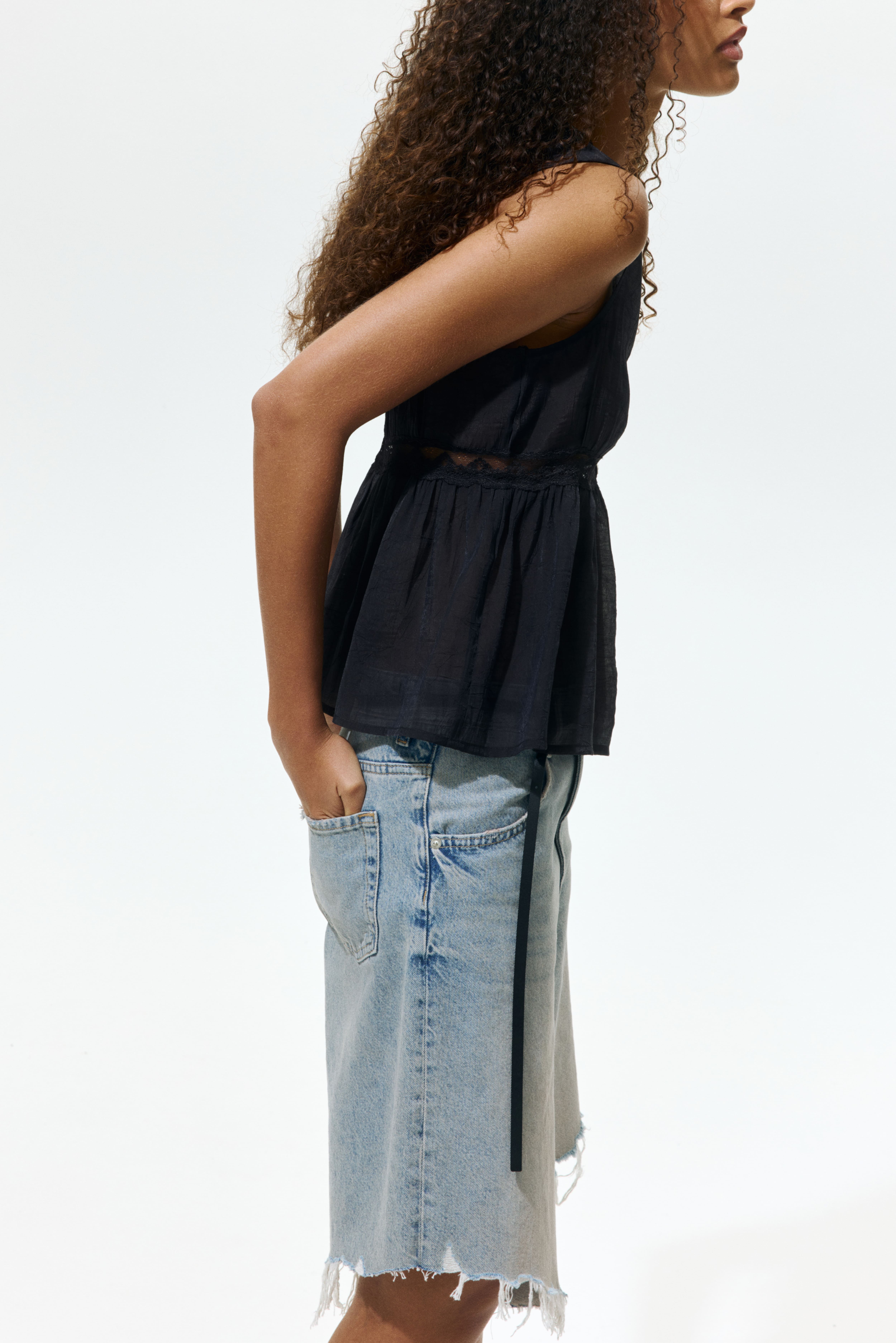 Lace-Trimmed Peplum Top