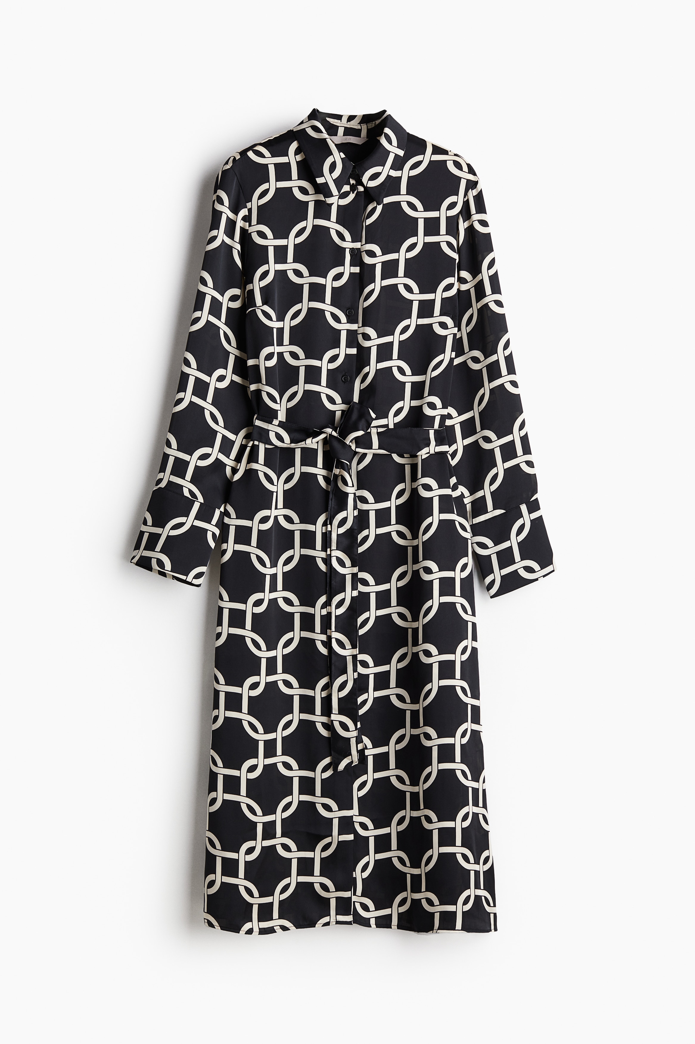 Signore - Nero/fantasia Chemisier con cintura da annodare - Size: XS  - H&M