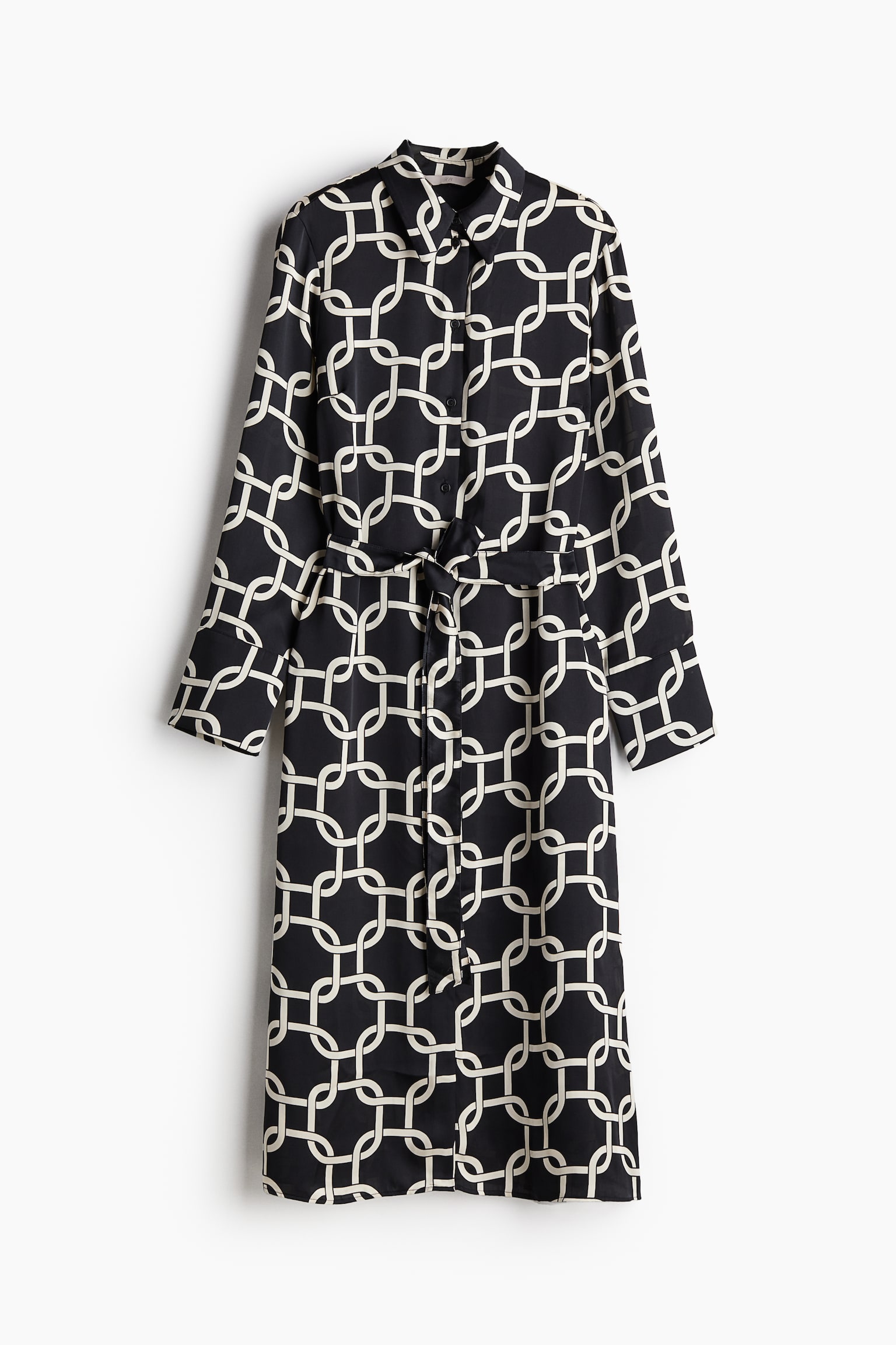 Tie-belt shirt dress - Black/Patterned - 2