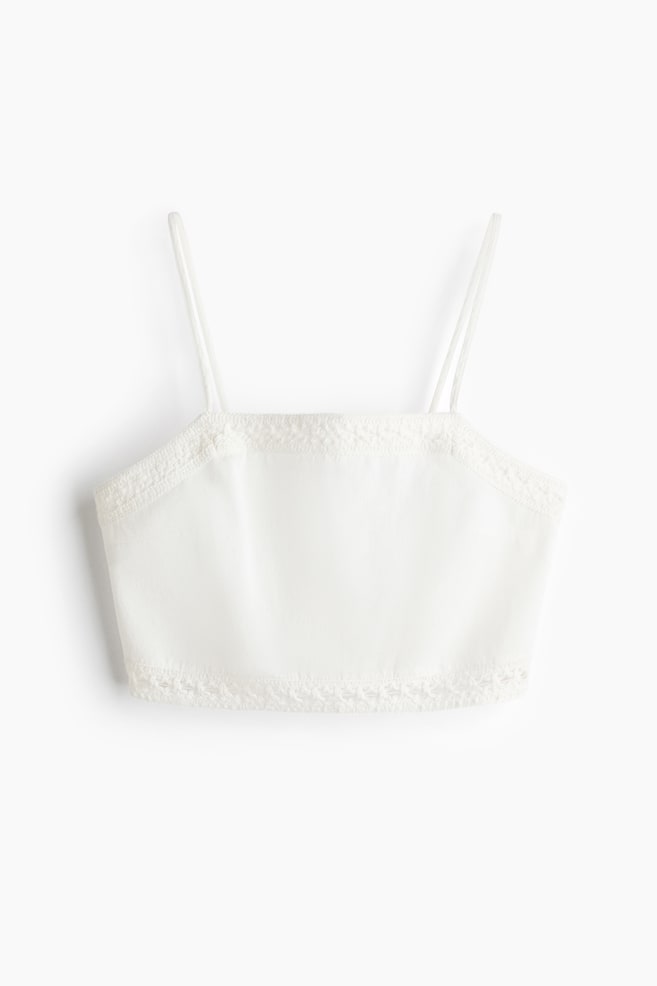 Keten Karışımlı Kısa Plaj Üstü - White - 1