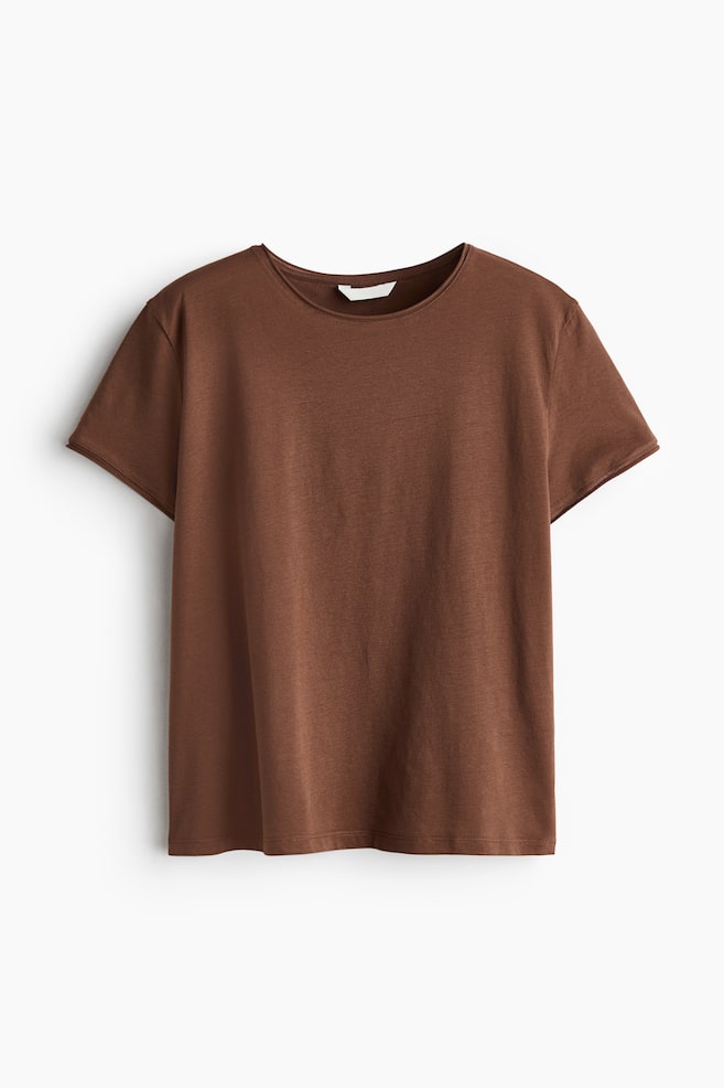 Rolled-Edge T-Shirt - Brown/White/Light beige/Light turquoise - 1