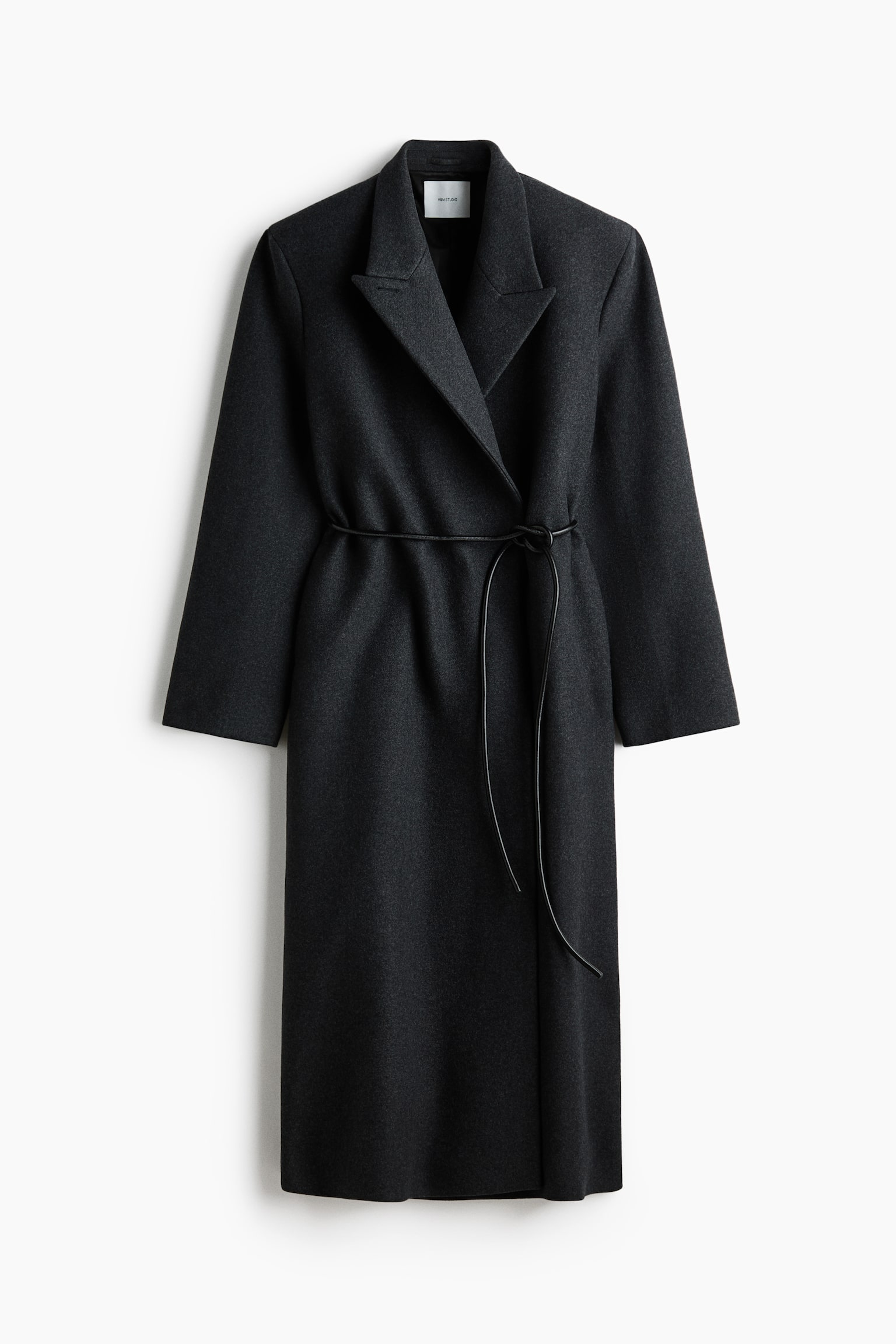 Tie-Belt Wool-Blend Coat - Dark gray melange - 1