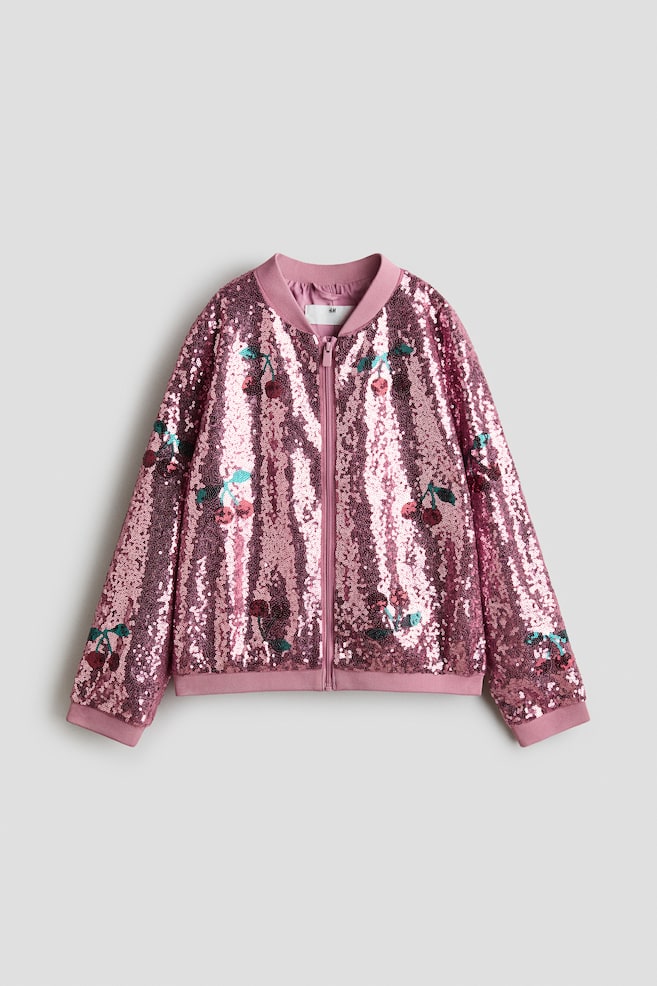Pilotenjacke mit Pailletten - Altrosa/Kirschen/Rosa/Herzen - 1