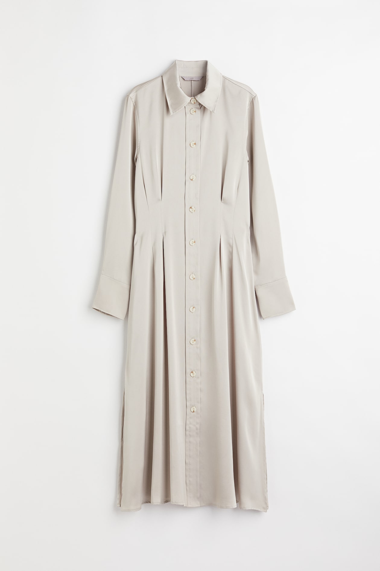 Satin Shirt Dress - Long sleeve - Midi - Light taupe - Ladies | H&M US