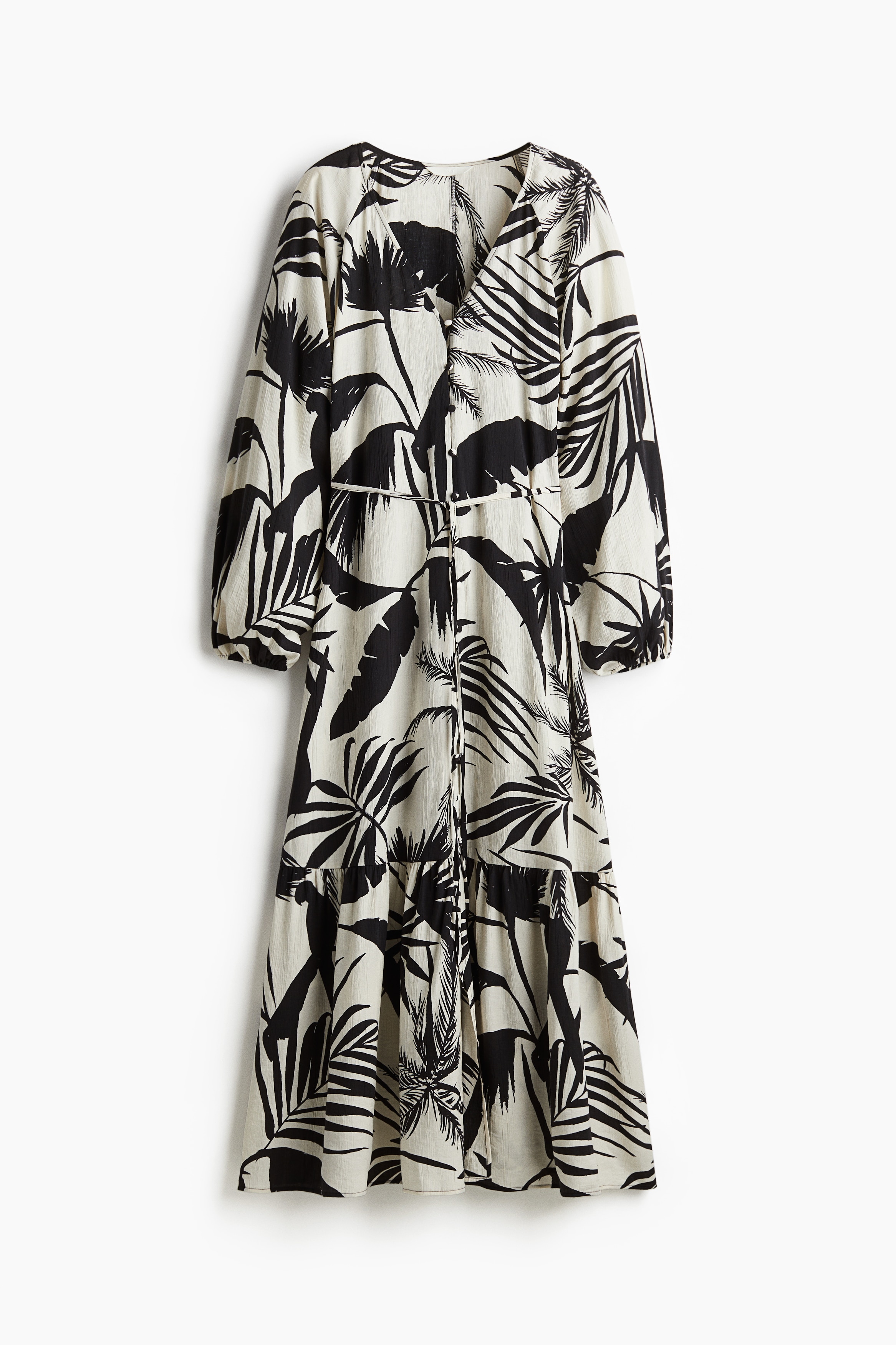 Robe en crêpe avec ceinture à nouer - Crème/motif noir/Blanc/citrons/Rose ancien/motif/Crème/coquillages/Blanc/fleuri/Vert/motif/Vert/motif