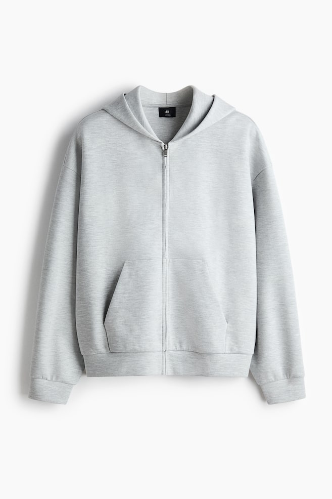 Oversized Interlock Hooded Jacket - Light gray melange/Red/Black/Light gray - 1