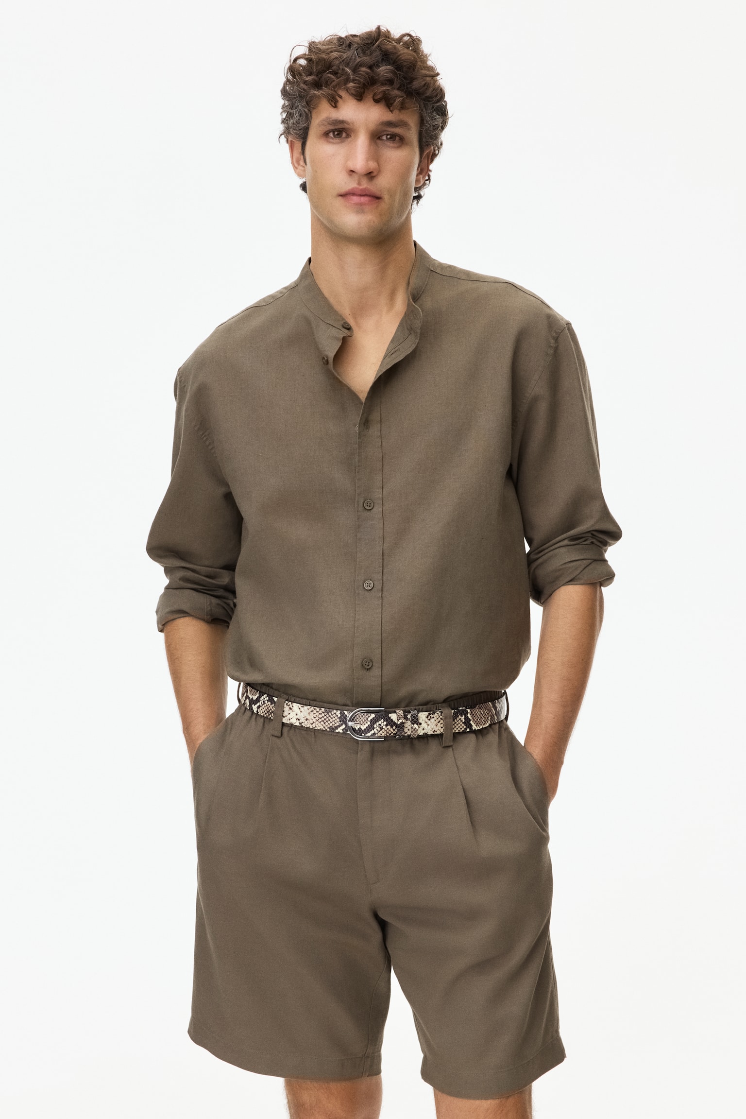 Relaxed Fit Linen-blend shorts - Brown/Black/Dark brown - 1