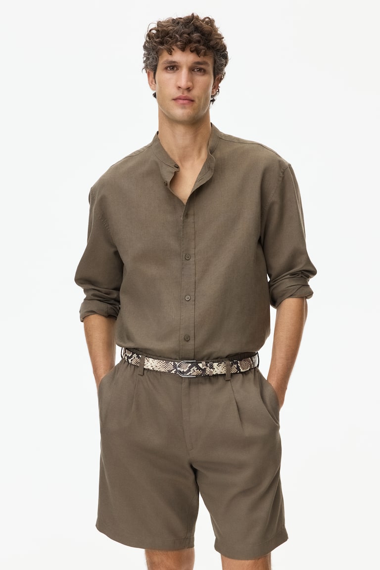 Men - Brown Relaxed-Fit Linen-Blend Shorts - Size: L - H&M Men - Brown Relaxed-Fit Linen-Blend Shorts - Size: L - H&M