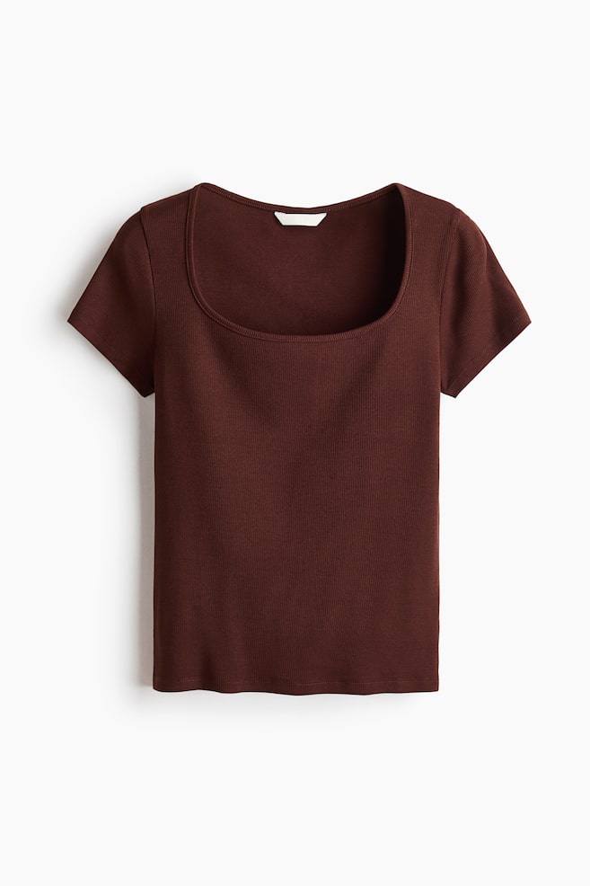 Ribbed cotton T-shirt - Dark brown/Light beige marl/Black/White/Light pink - 1