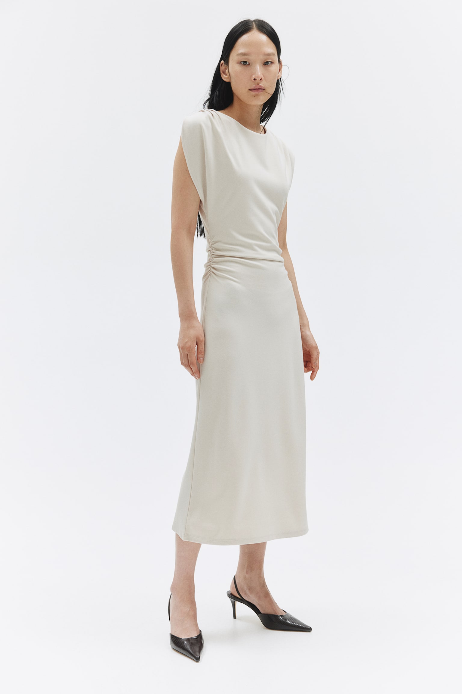 Boat-neck jersey dress - Light beige/Black - 7