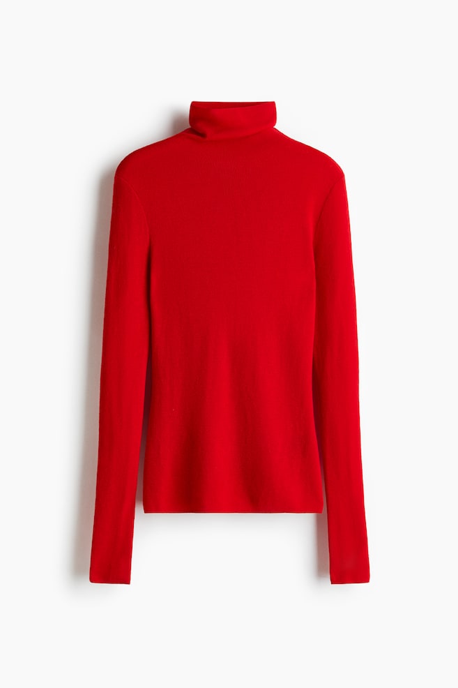 Cashmere-blend polo-neck jumper - Bright red/Chocolate plum/Cream - 1