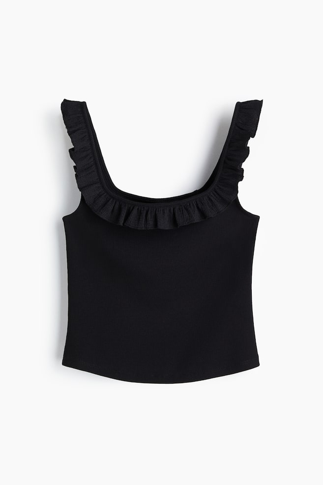 Ruffle-Trimmed Tank Top - Black/White/Dusty pink - 1