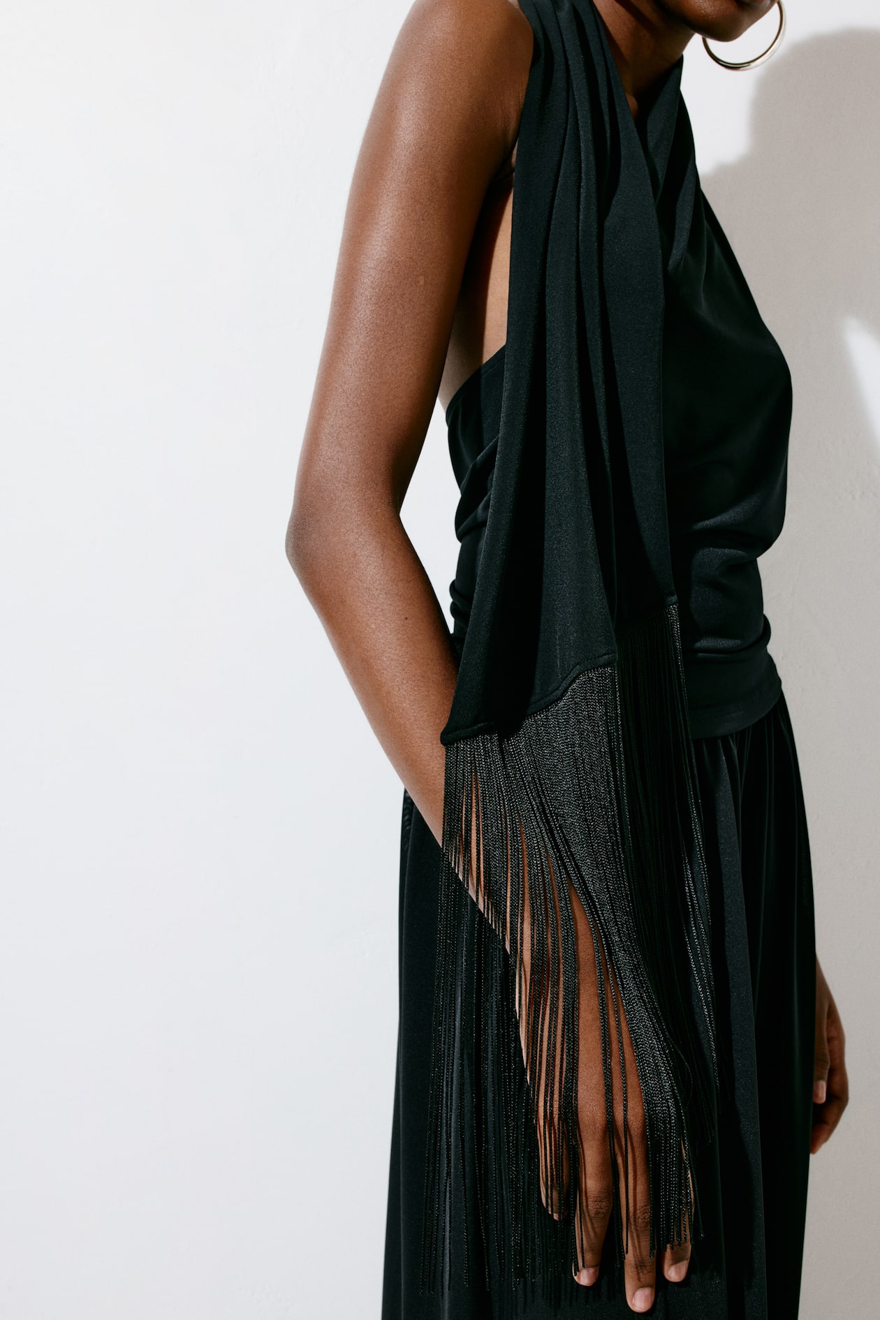 Scarf-Collar One-Shoulder Top