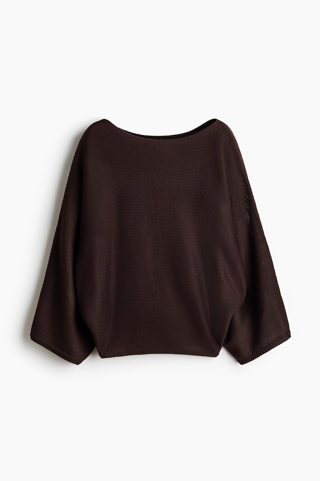 Batwing-sleeved jumper - Dark brown/Cream - 1