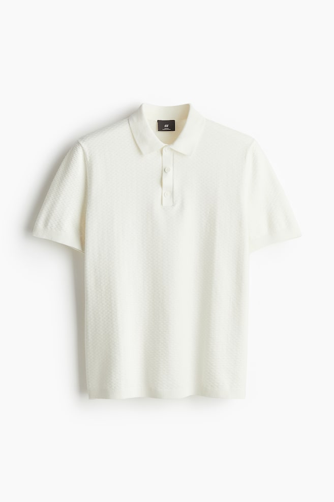 Slim Fit Textured-knit Polo Shirt - White - 1