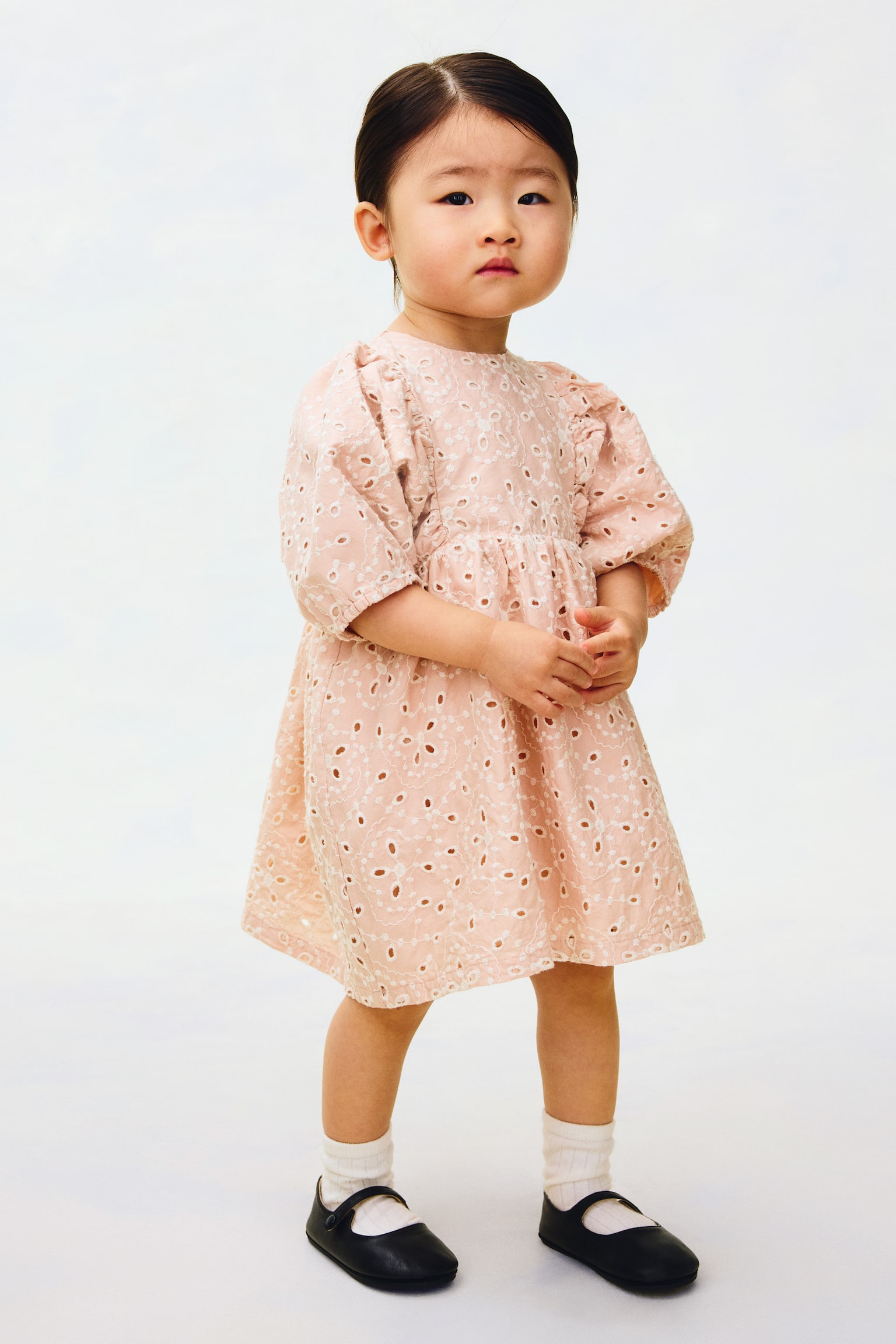 Broderie anglaise cotton dress - Rosa empolvado claro/Floral - 1