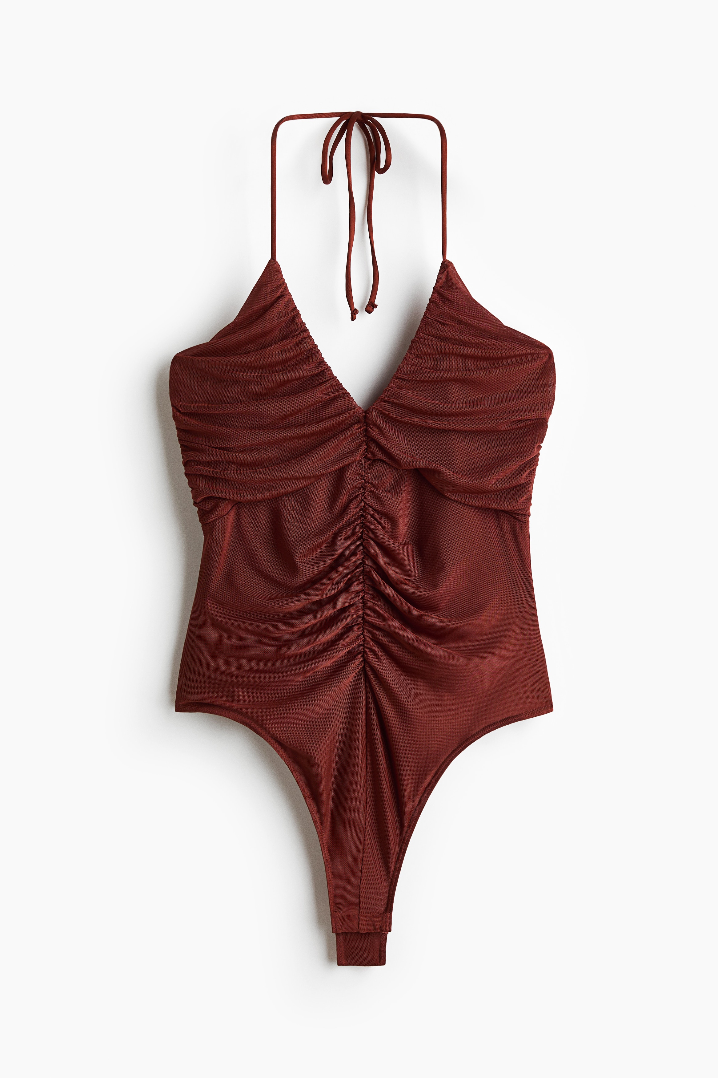 Gathered halterneck thong body - Rust brown