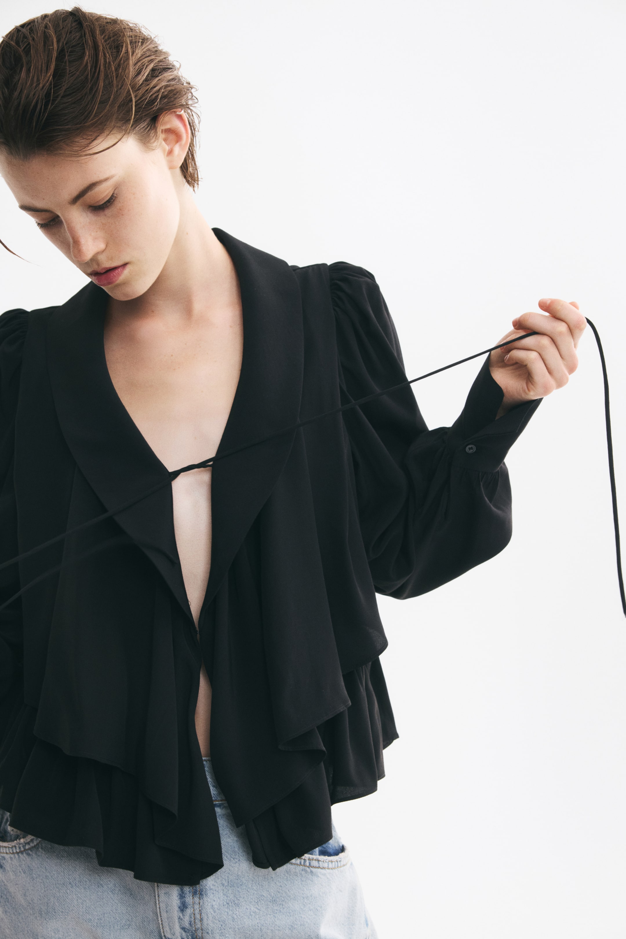 Peplum Blouse with Shawl Collar