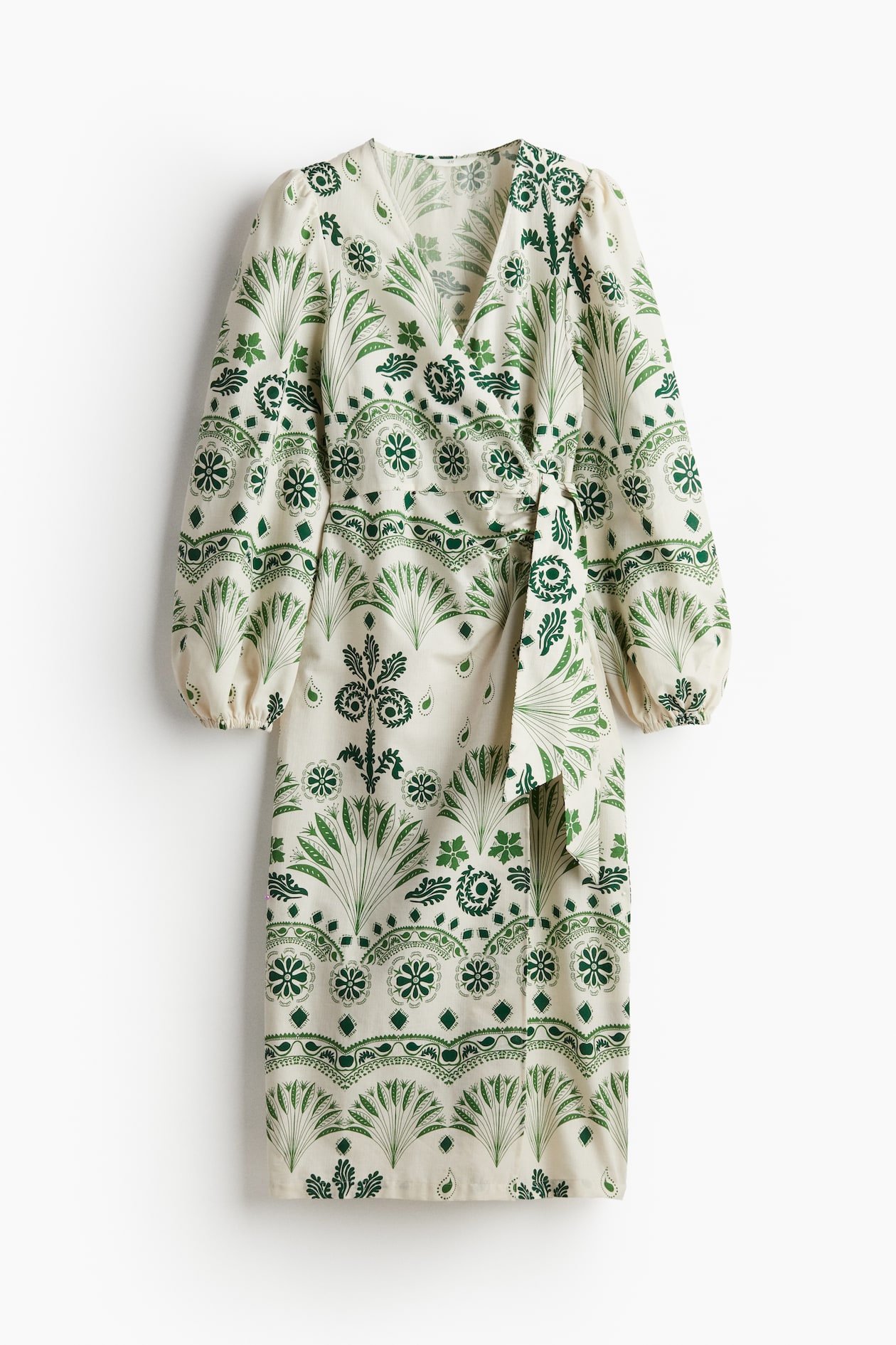 Women's Cream/Green patterned Cotton wrap dress | H&M
