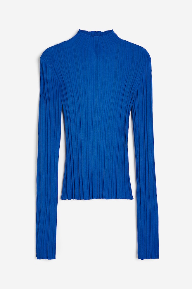 Sheer rib-knit turtleneck top - Blue/Beige/Black - 2