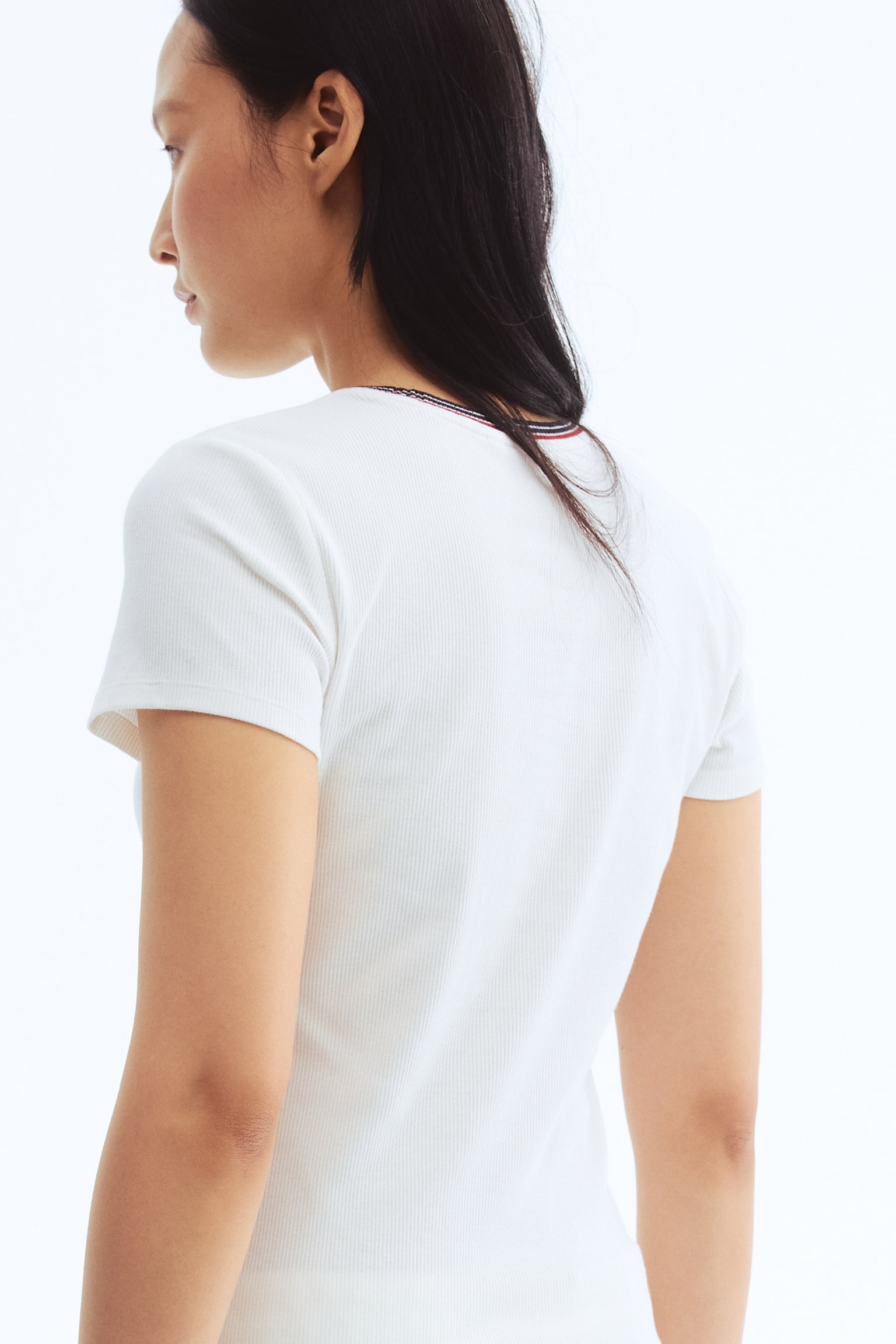 Áo thun dệt kim gân nổi - Màu trắng/Màu xanh tím than - 5