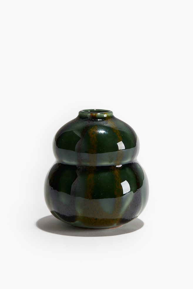 Kleine Vase aus Steingut - Dunkles Olivgrün/Hellbeige/Dunkles Olivgrün/Braun/Gemustert/Braun/Gemustert/Hellbeige/Gemustert/Hellbeige/Gemustert - 1