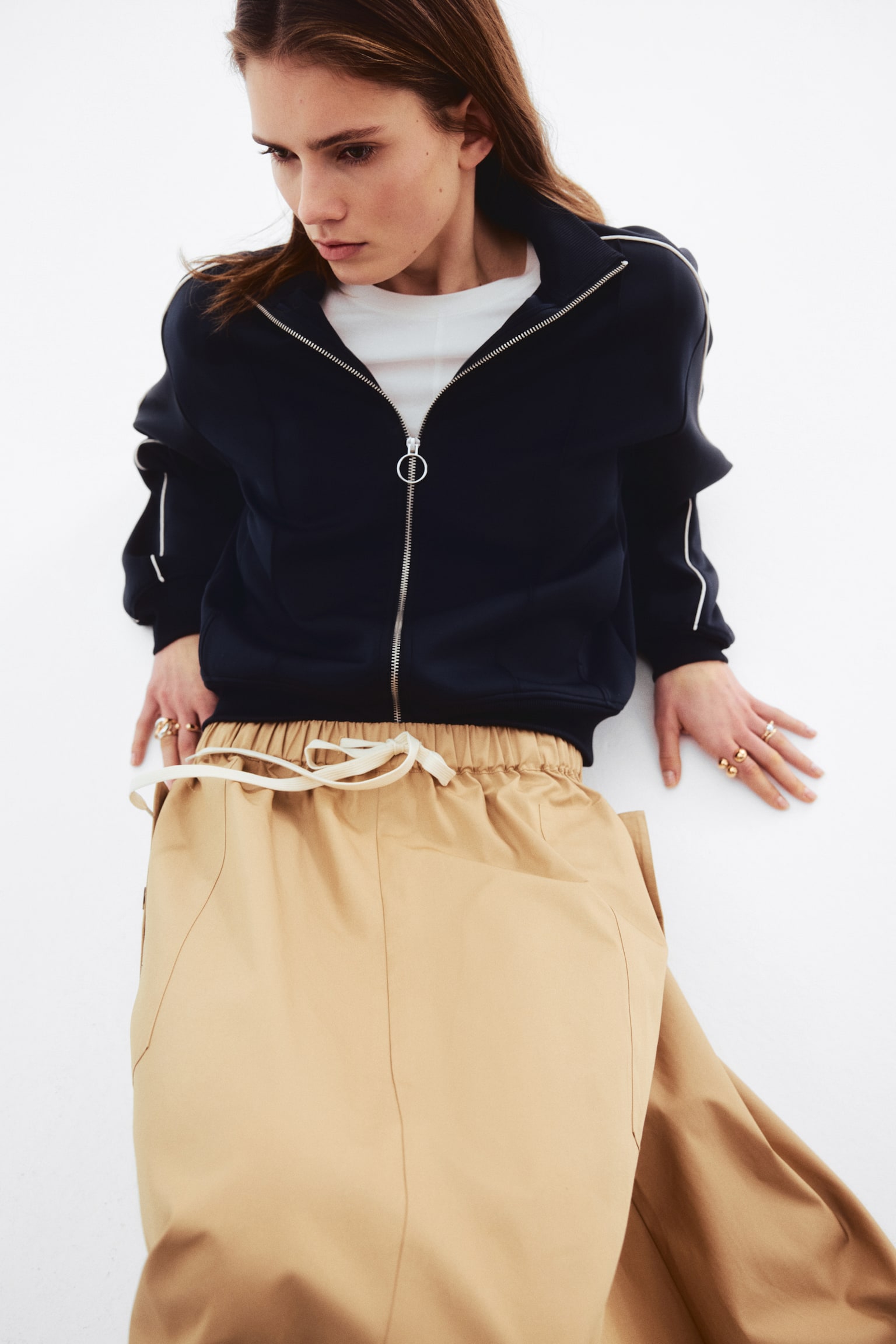 Circular cotton skirt - Dark beige - 1