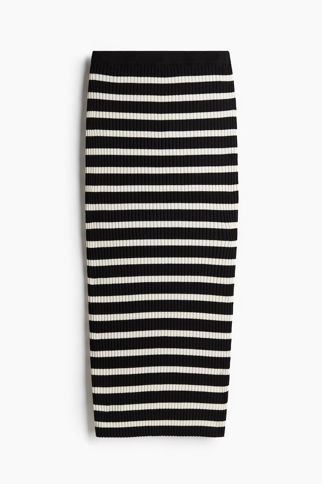 Rib-knit skirt - Black/Striped - 1