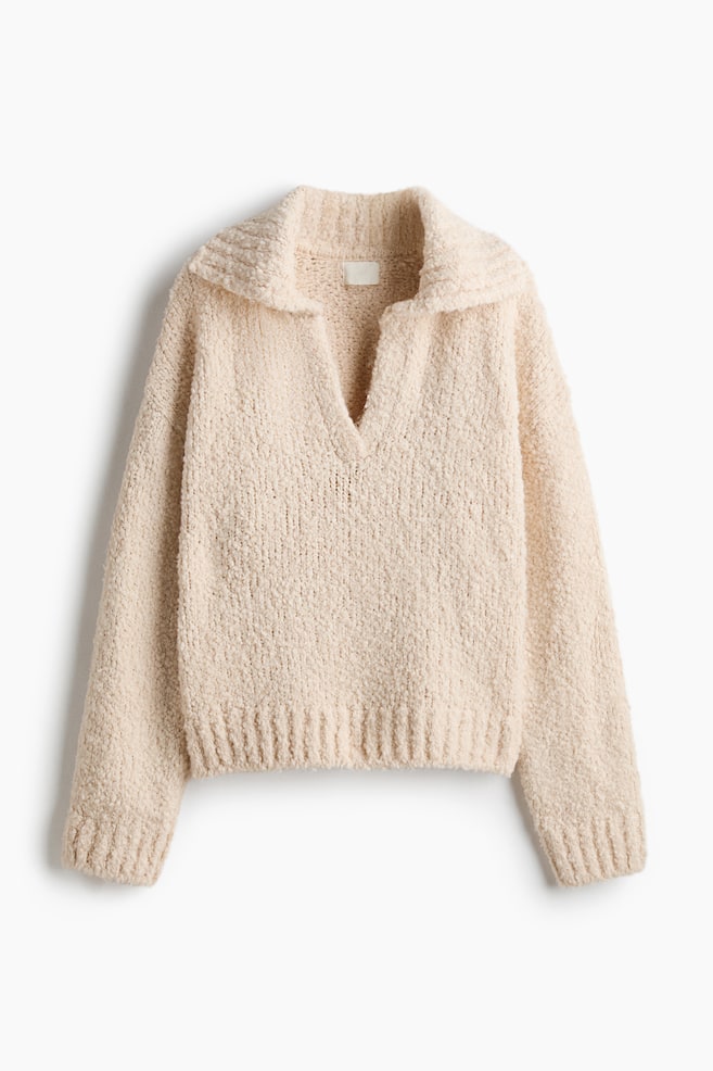 Oversized Sweater with Collar - Light beige - 1