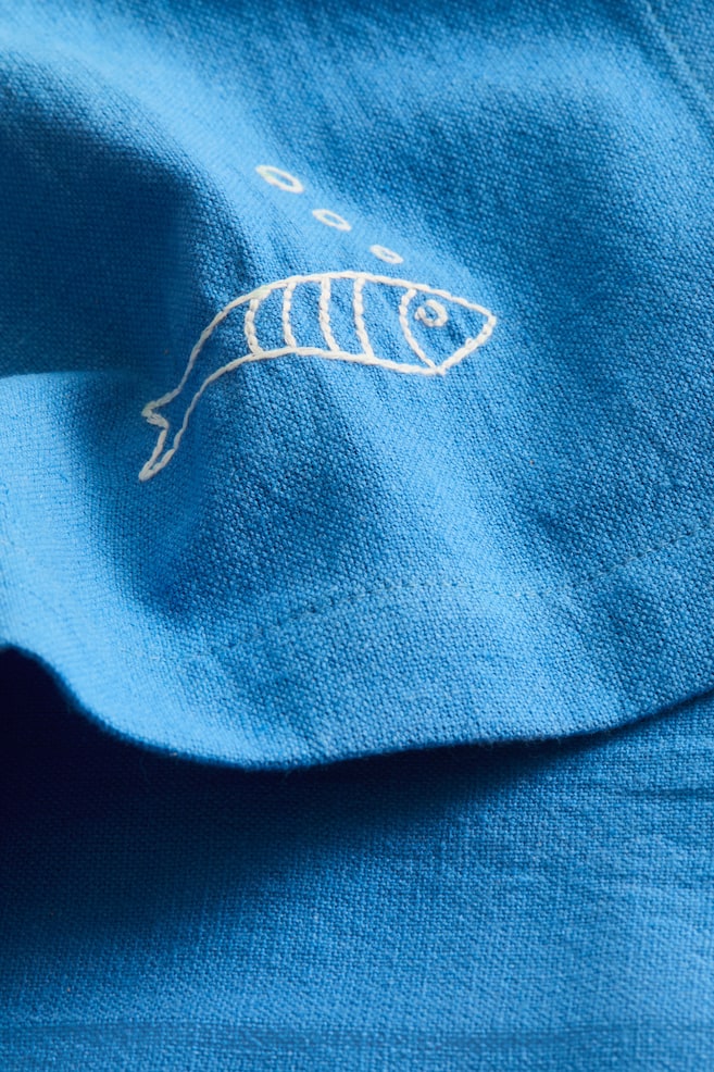 4-Pack Embroidered-Detail Linen-blend Napkins - Blue/fish/Orange/crab - 4
