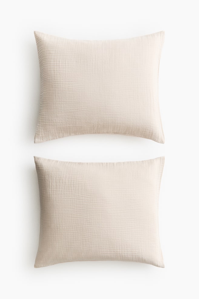2-Pack Cotton Muslin Pillowcases - Light dusty beige/Light taupe/Taupe/Green/White - 1
