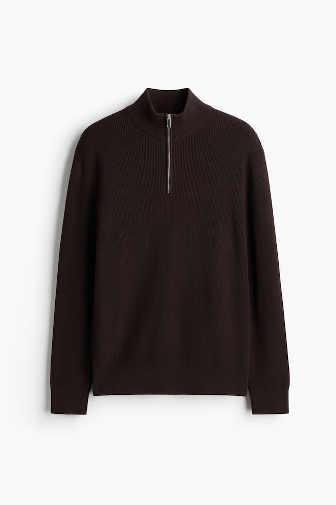 Regular Fit Half-Zip Sweater - Brown/Dark gray/Black/Navy blue - 1