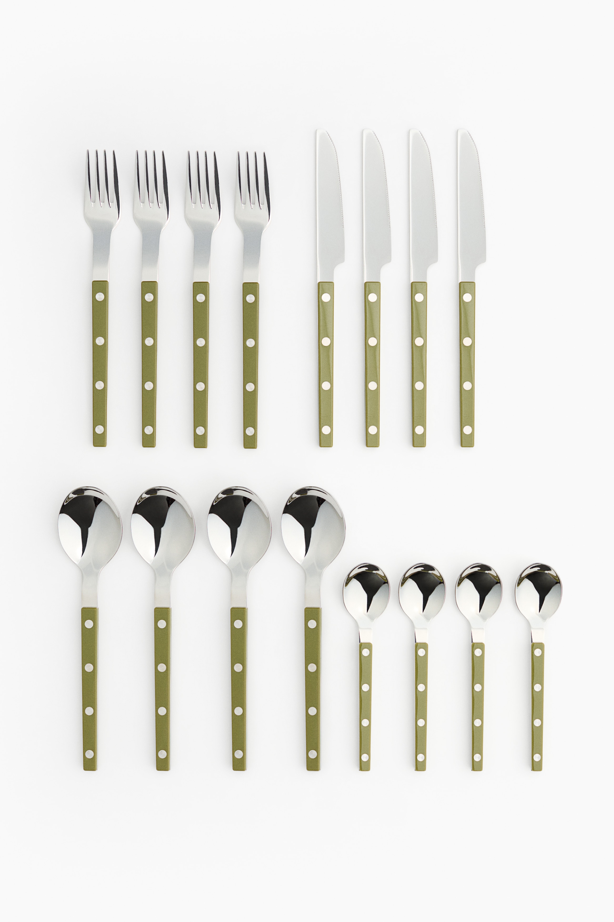 16-piece cutlery set - Olive green/Light beige/Red/Black