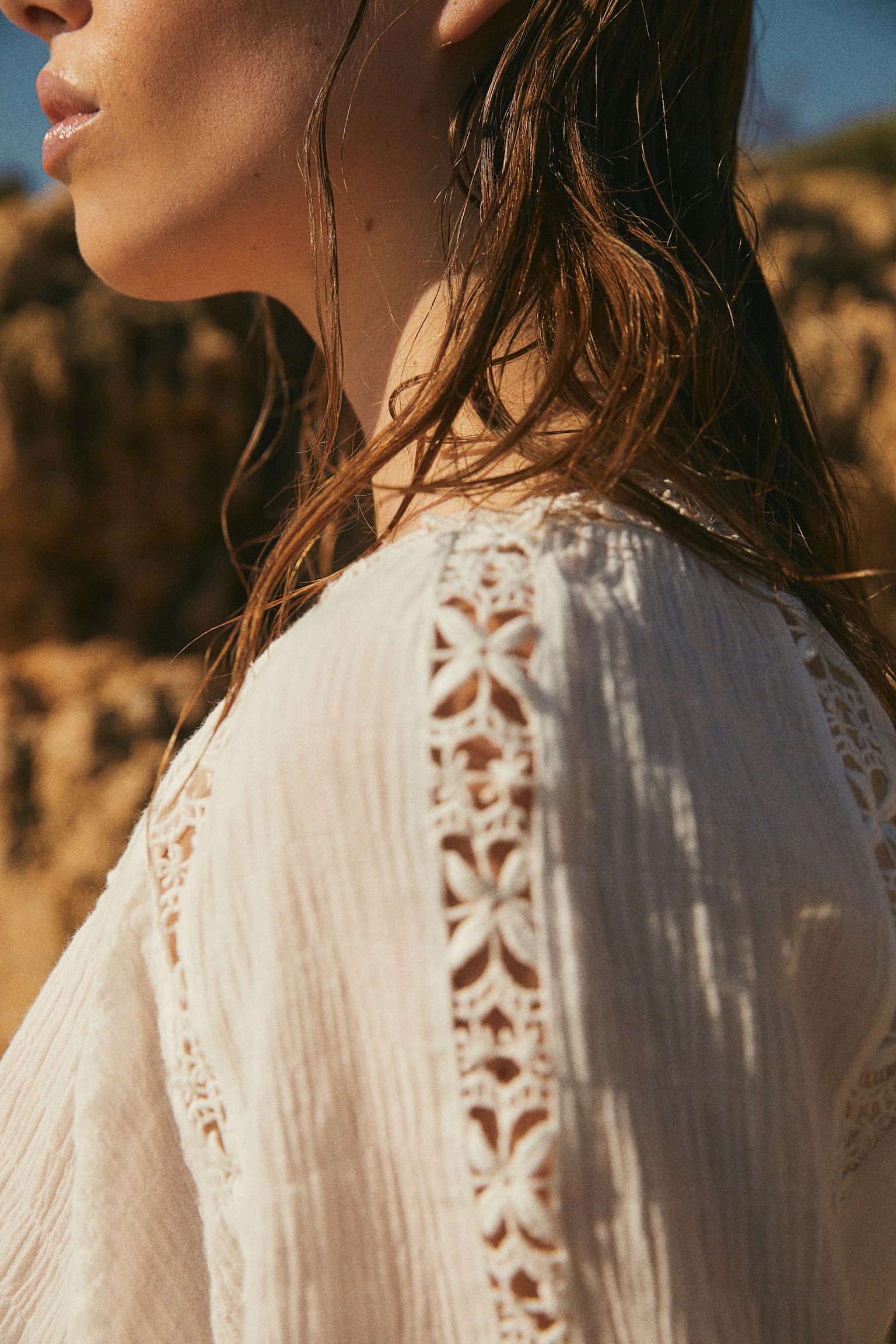 Blouse avec dentelle - Blanc - 7