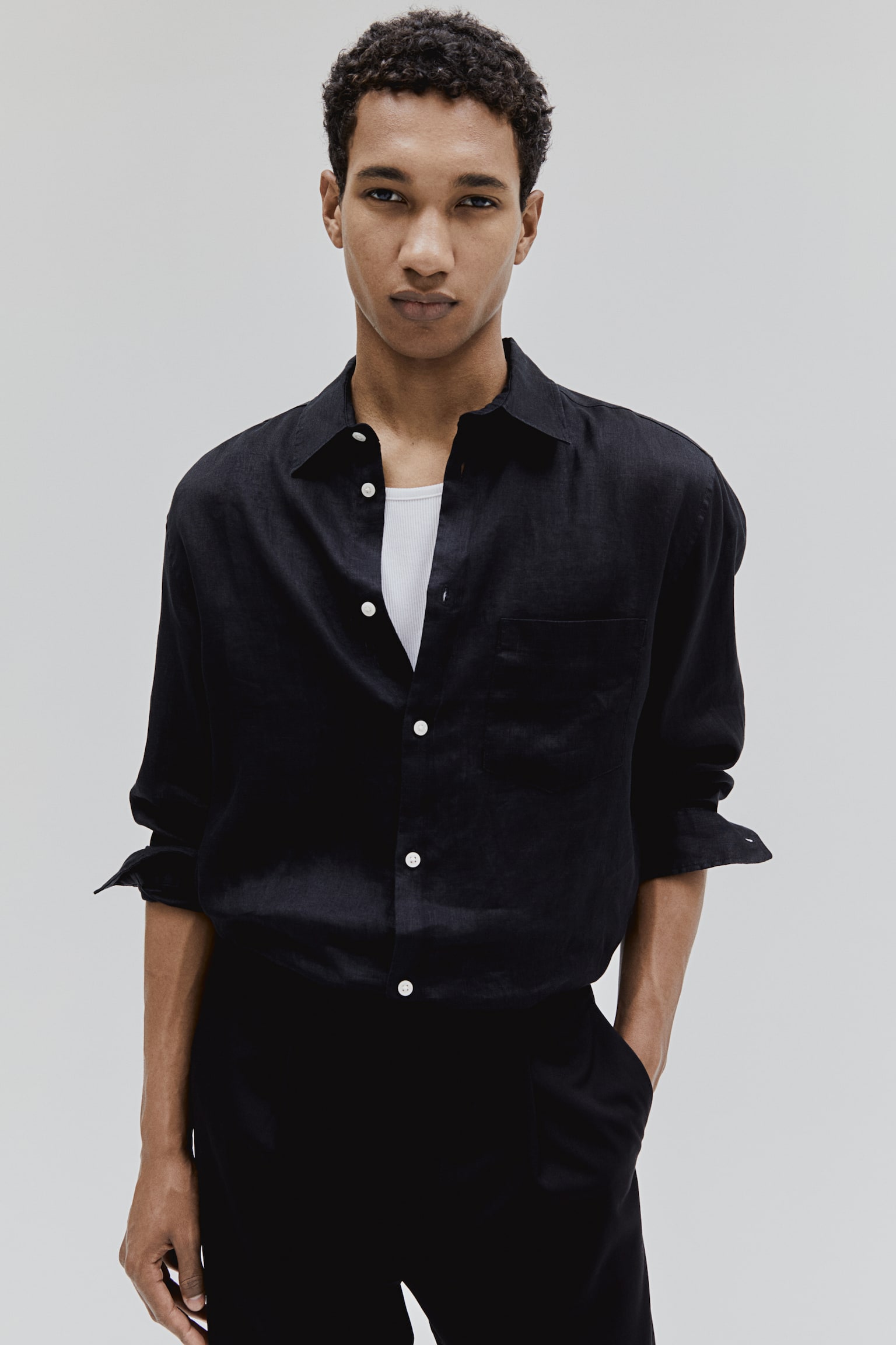 Regular Fit Linen shirt - Black - 6