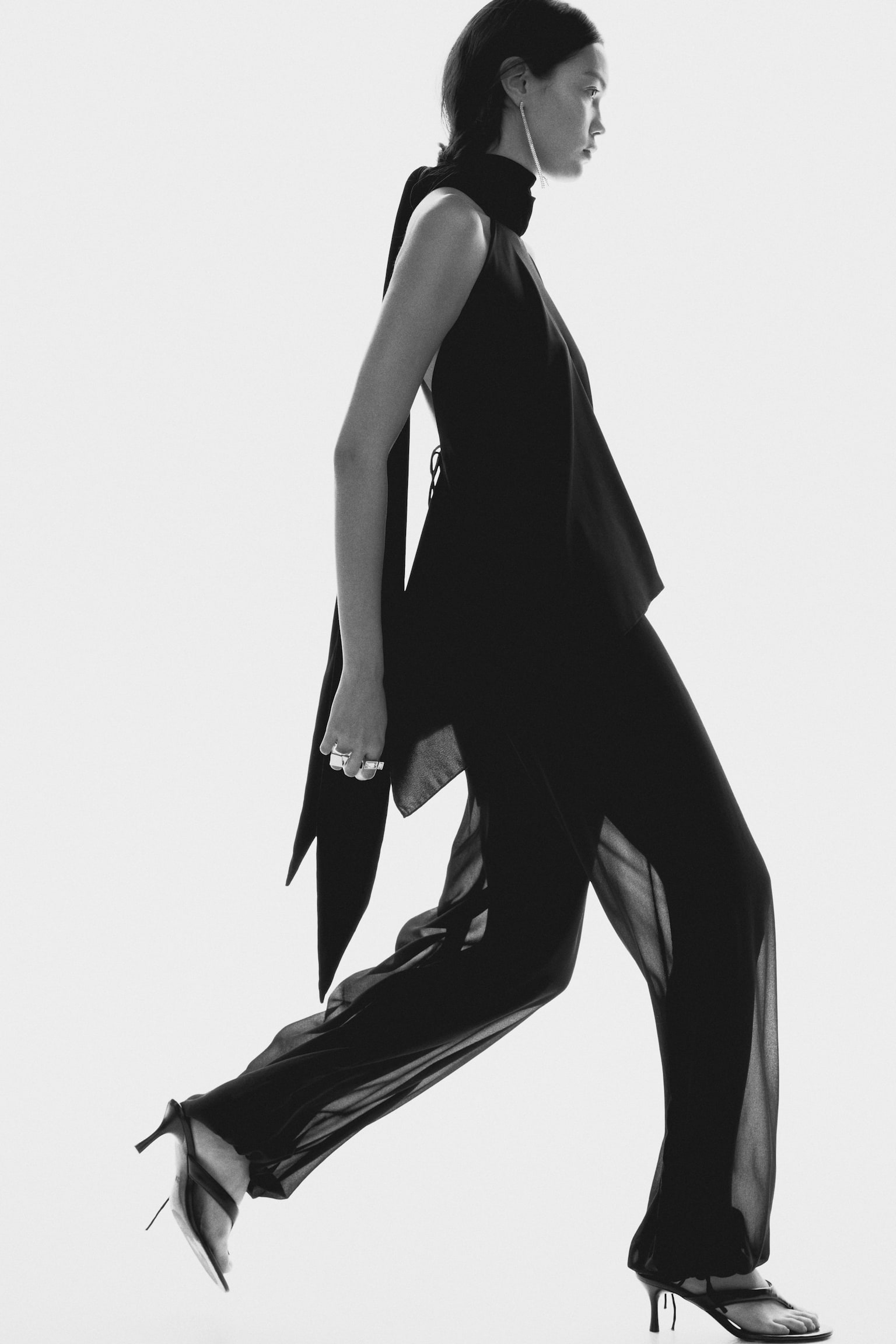 Šifonové kalhoty - Černá - 5