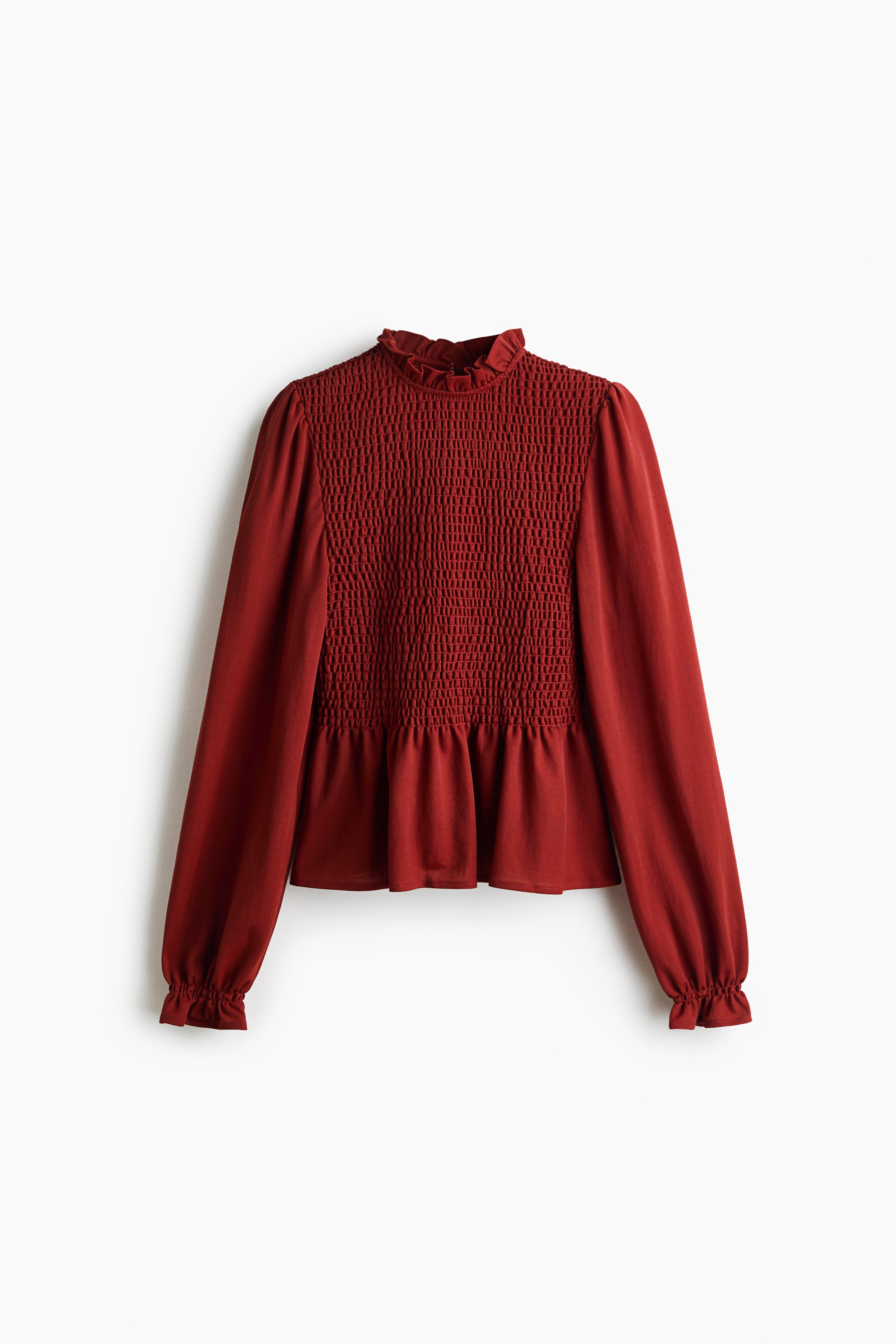 Smocked puff-sleeved top