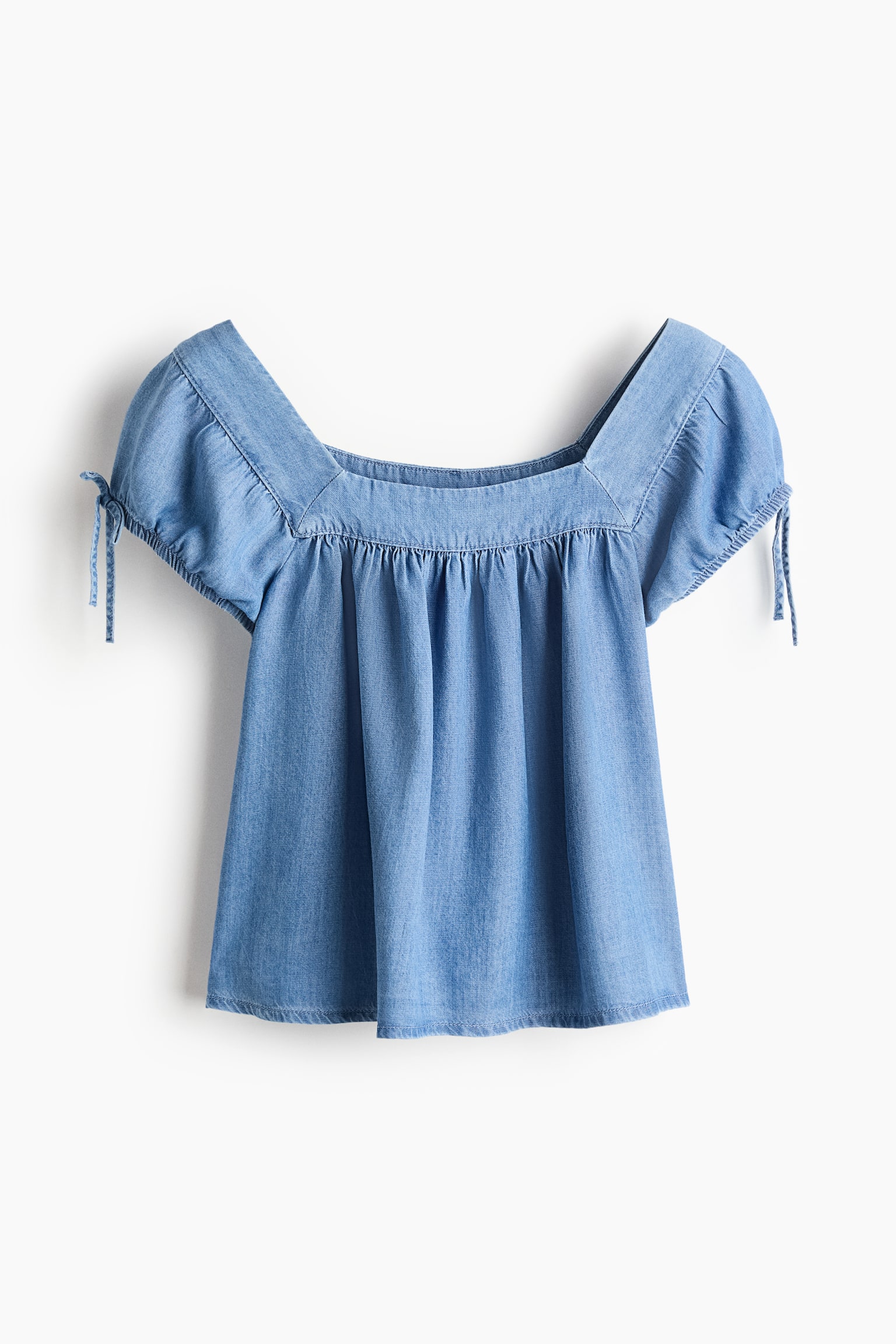 Blouse en denim avec manches bouffantes - Bleu denim - 1