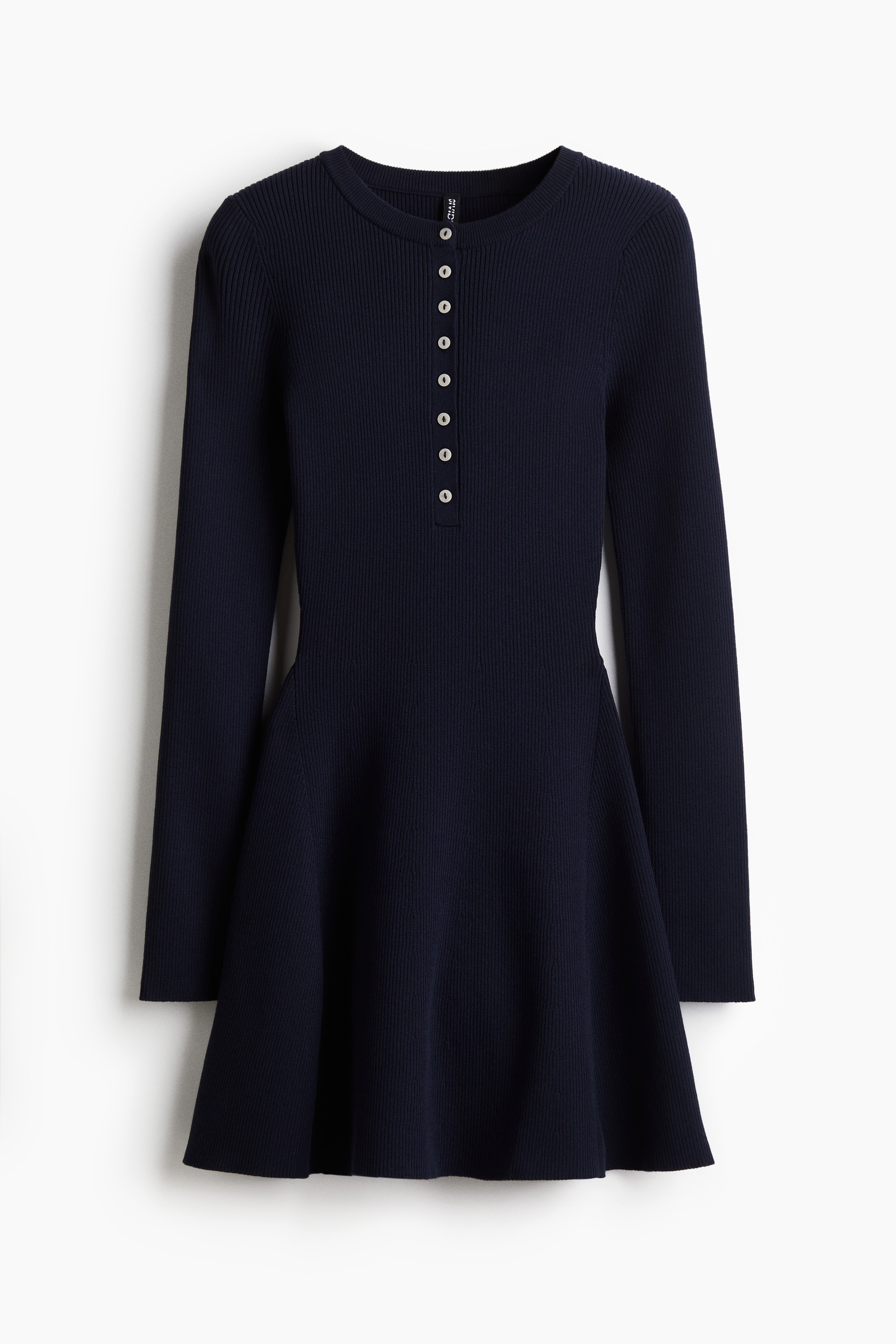 Ribbestrikket kjole med utsvingt skjørt - Marineblå/Mørk olivengrønn/Lys blå/Vinrød/Mørk grå